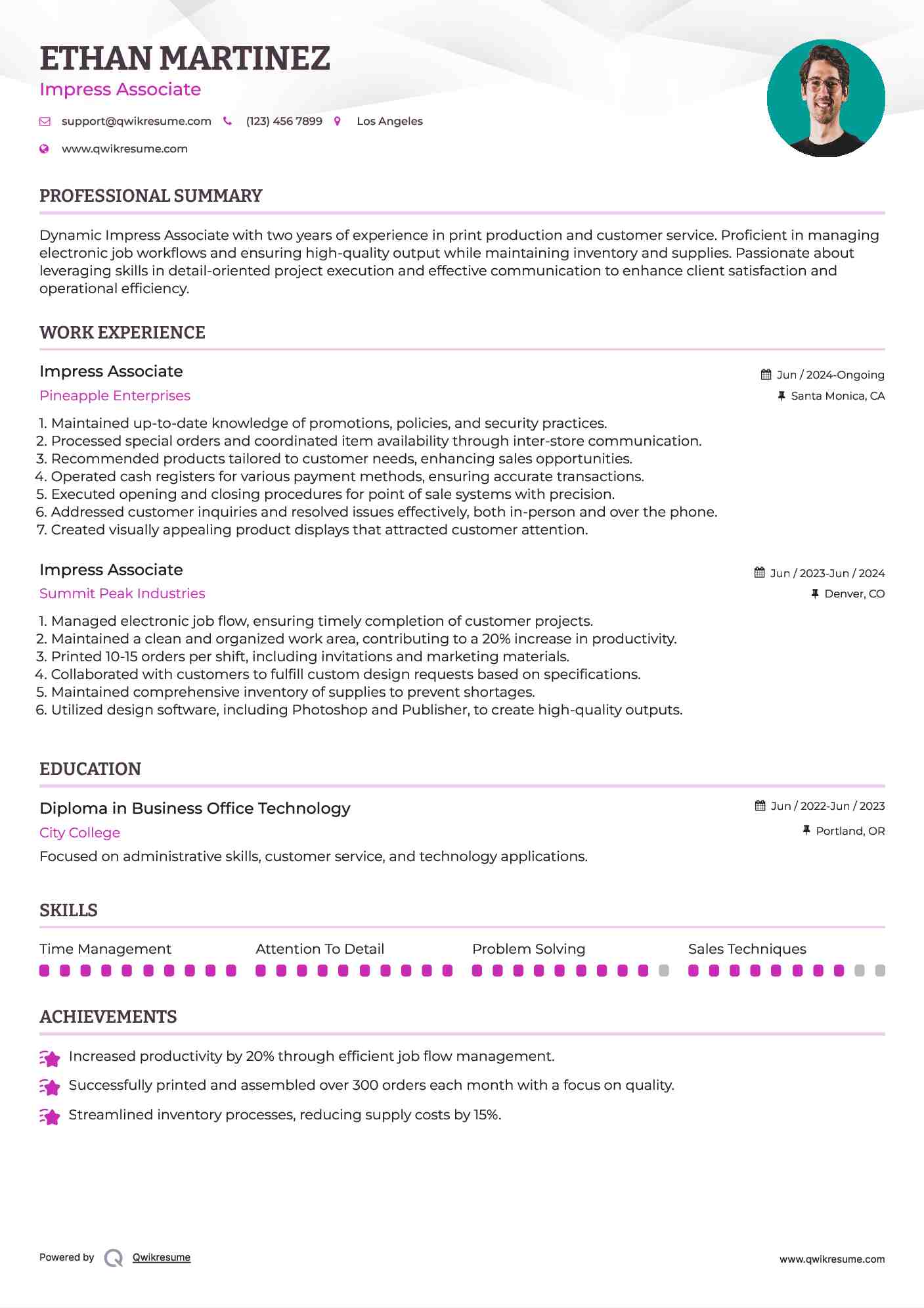 Impress Associate Resume Sample
