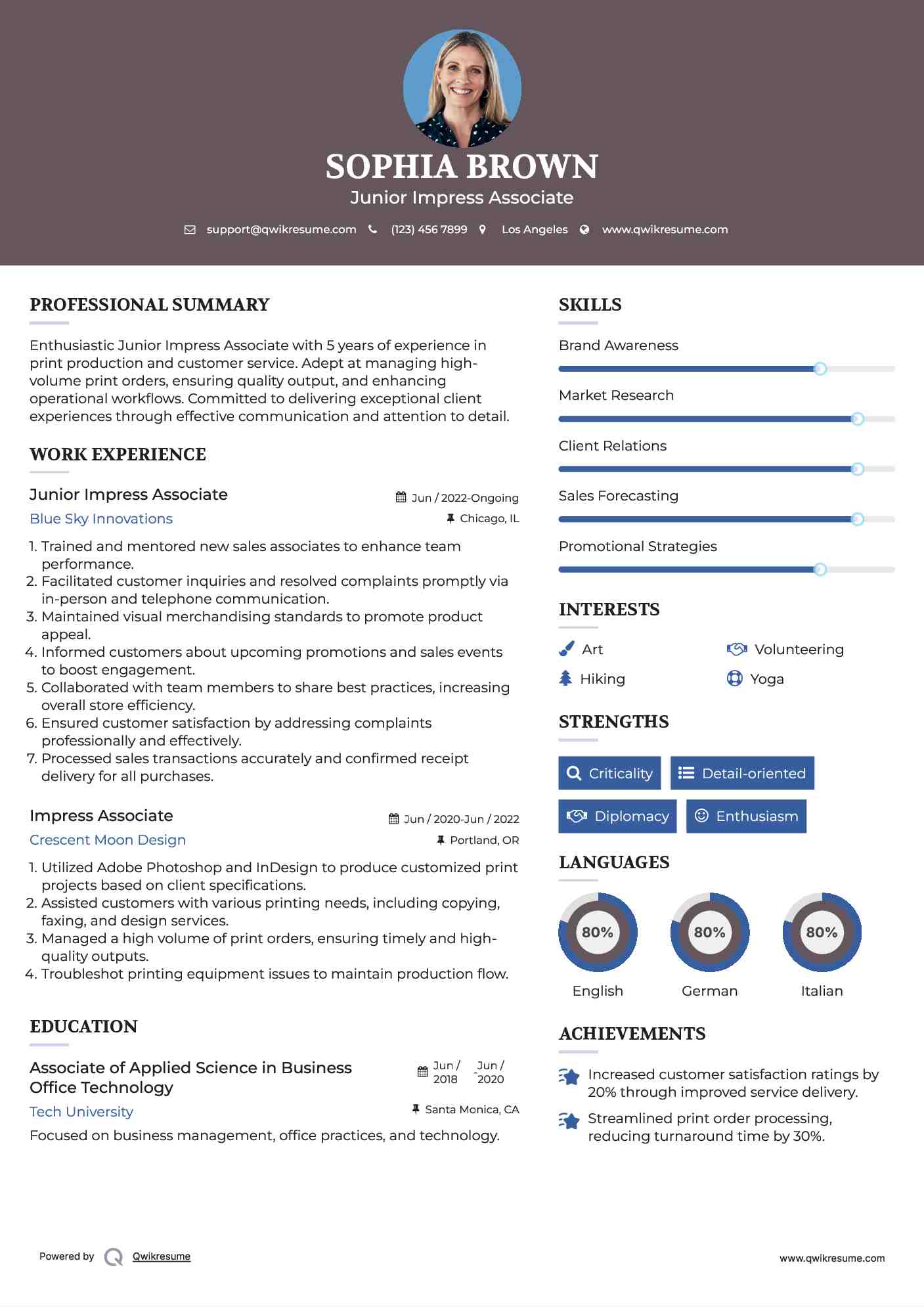 Junior Impress Associate Resume Template