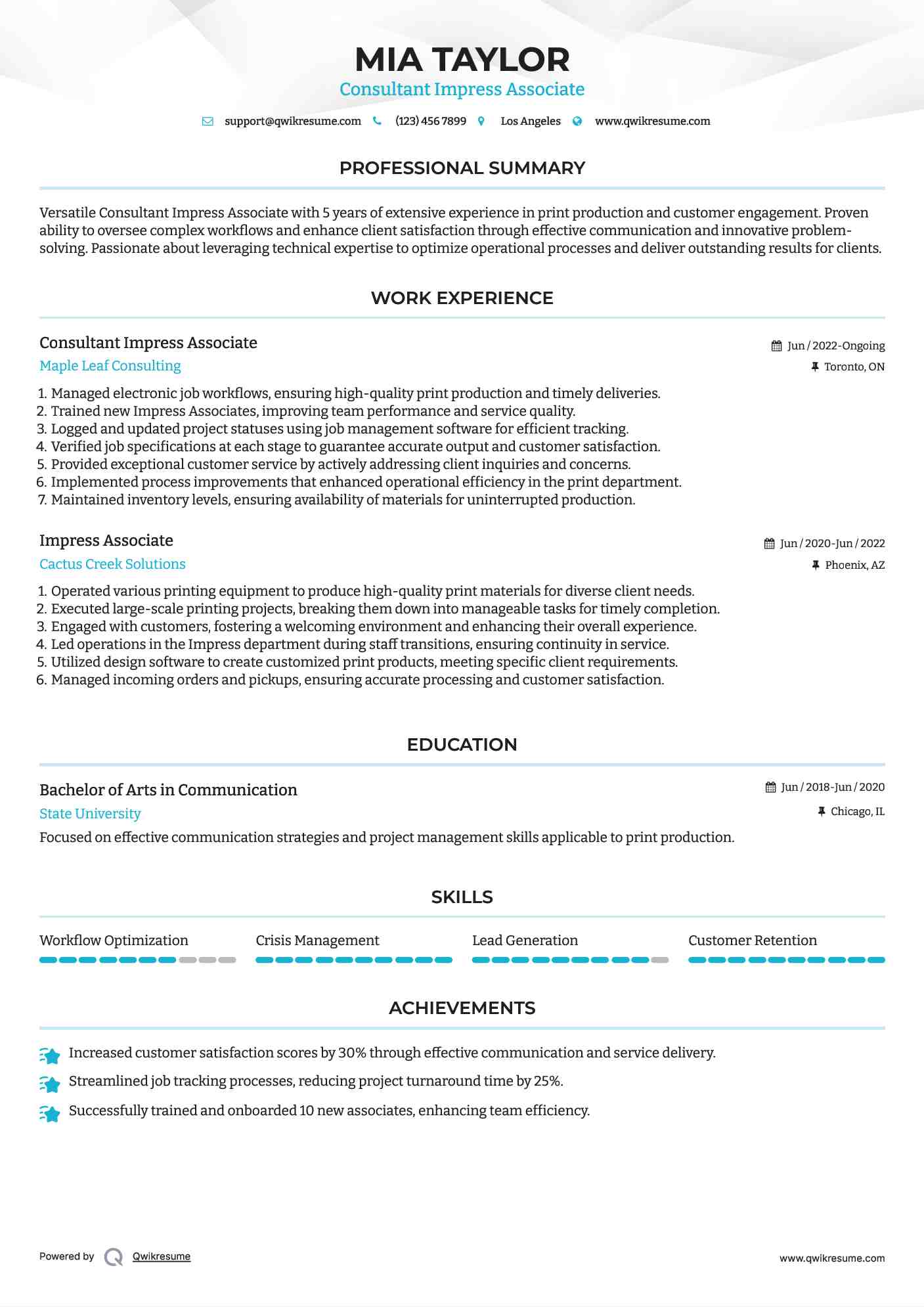 Consultant Impress Associate Resume Format