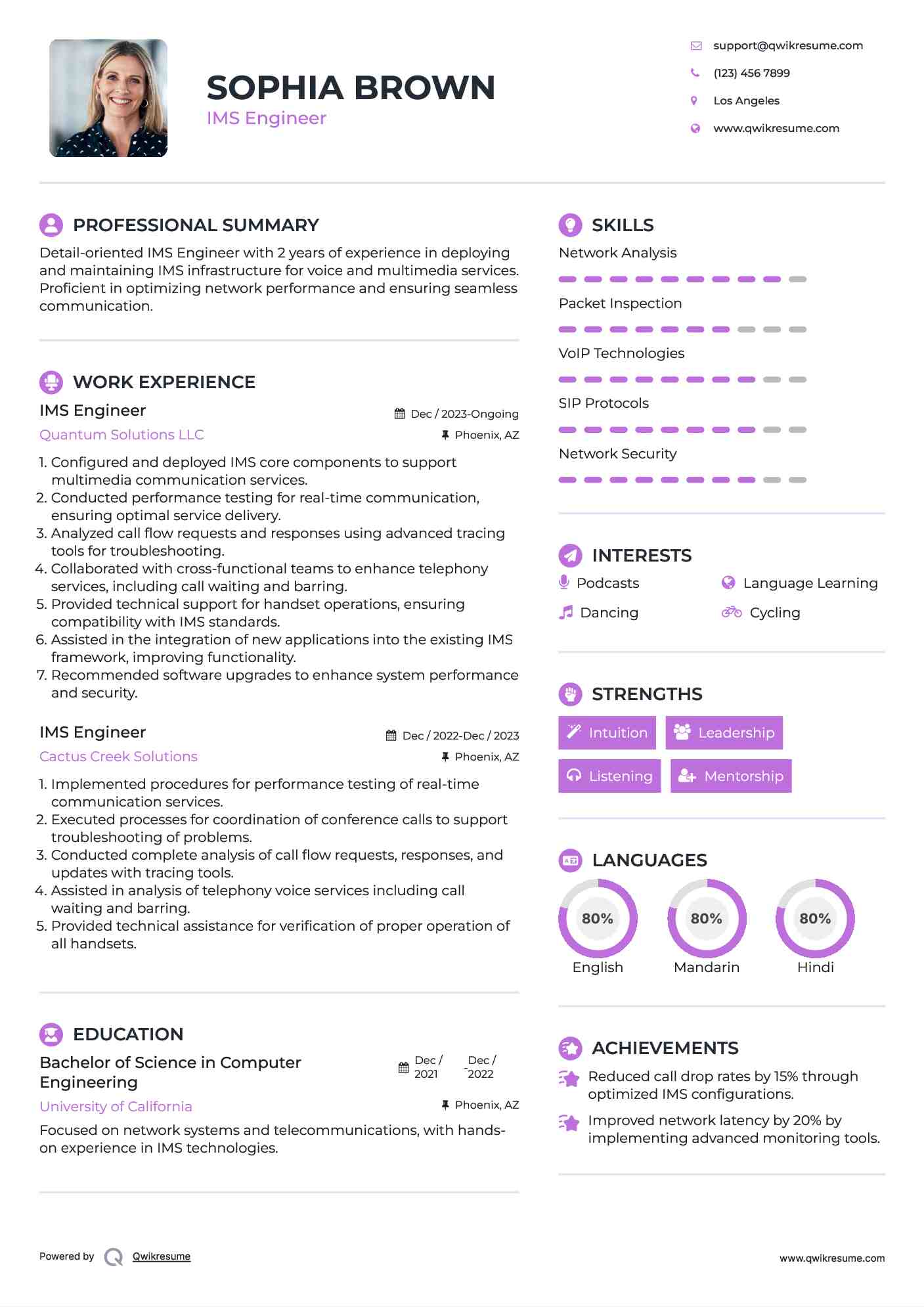 IMS Engineer Resume Example