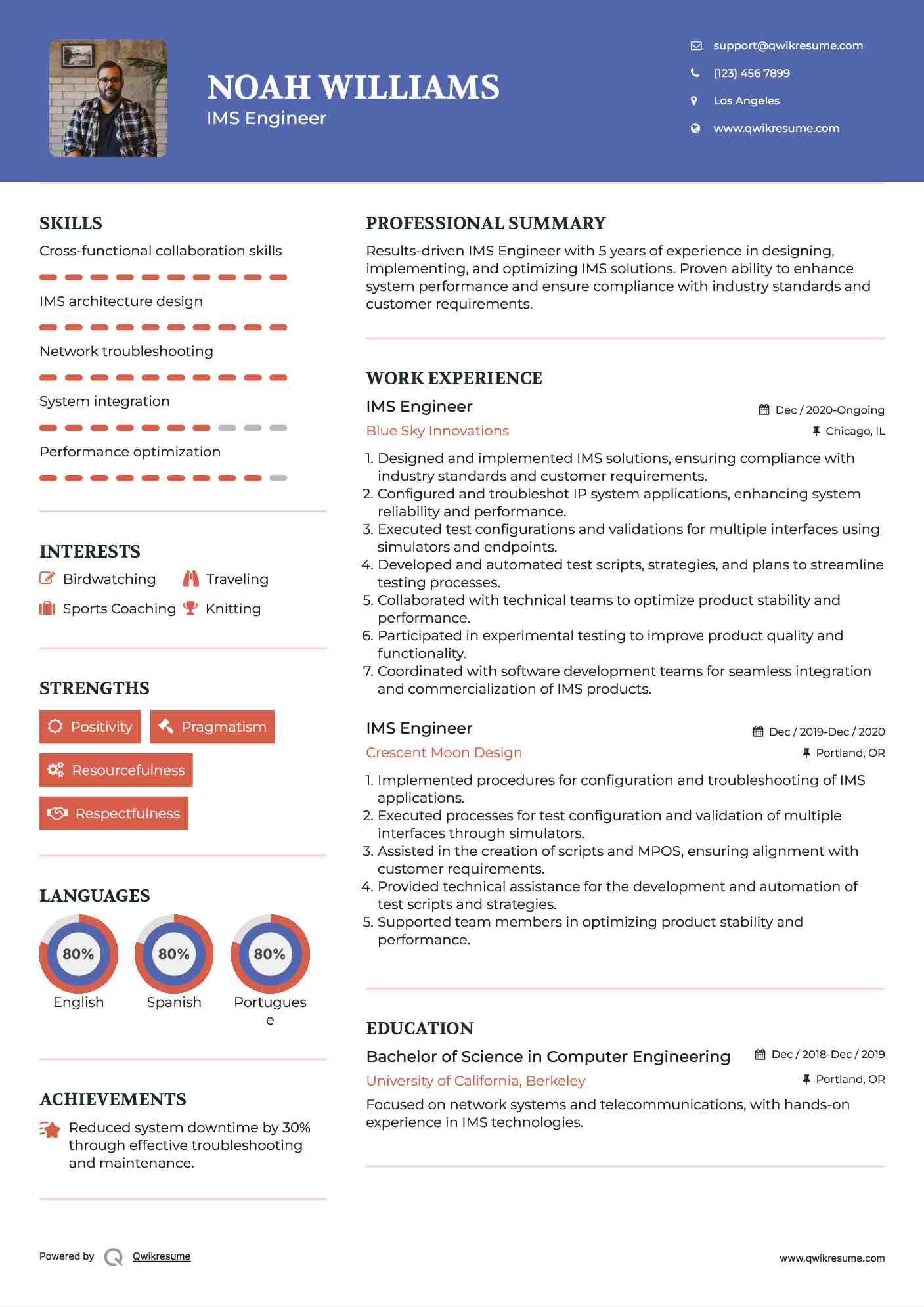 IMS Engineer Resume Example