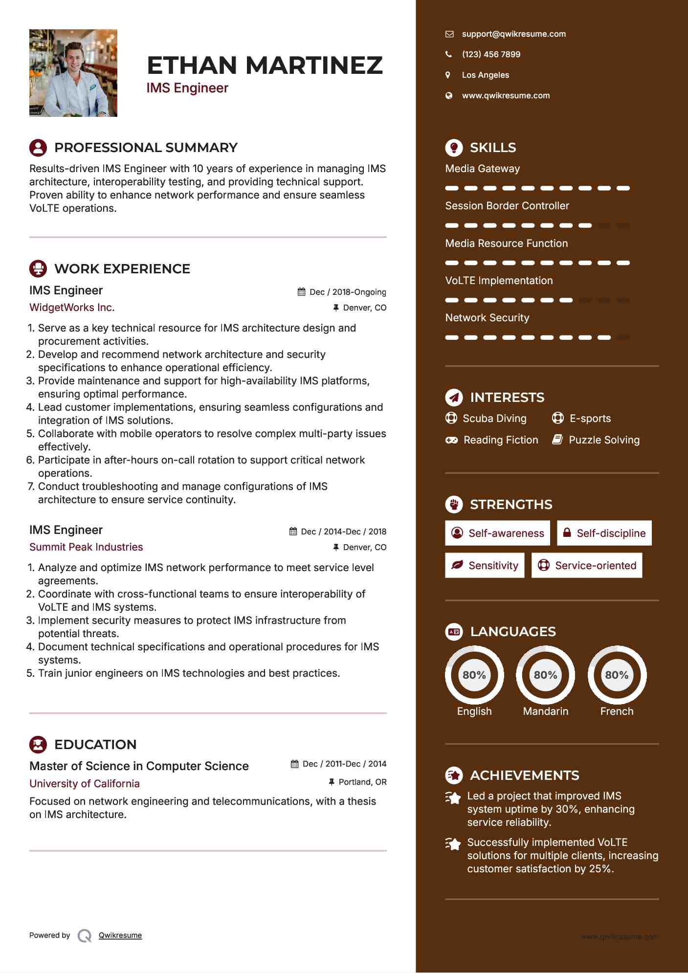 IMS Engineer Resume Example