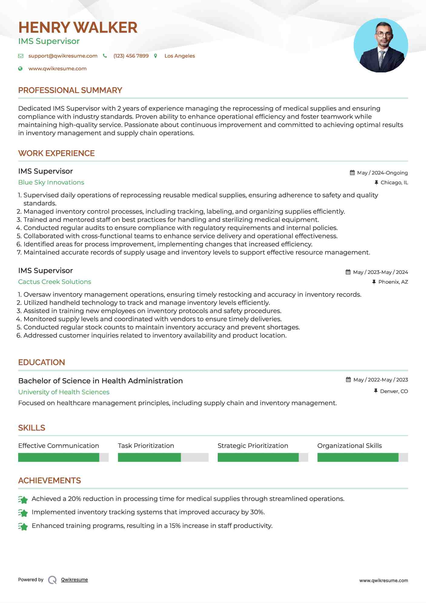 IMS Supervisor Resume Format