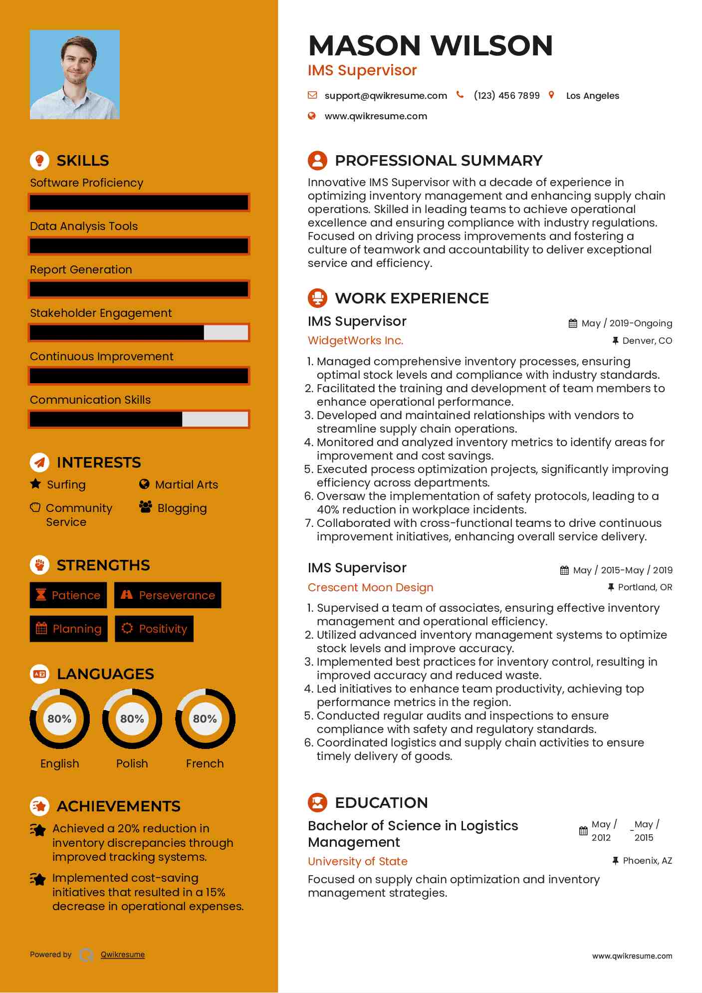 IMS Supervisor Resume Model
