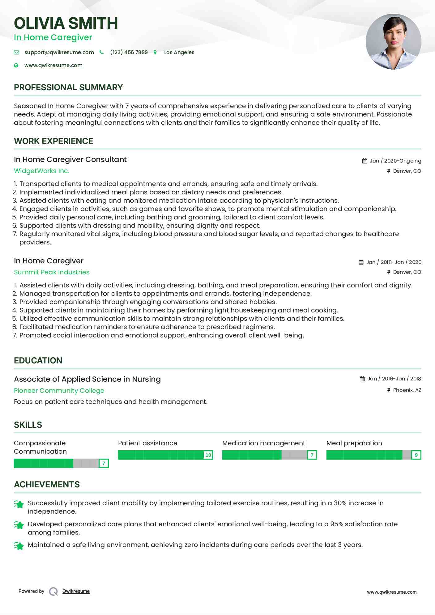 In Home Caregiver Consultant  Resume Example