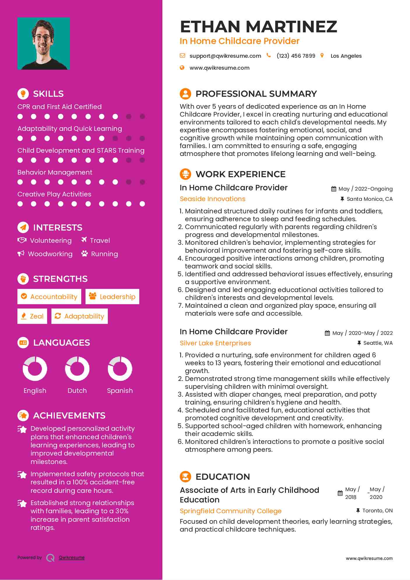 In Home Childcare Provider Resume Format