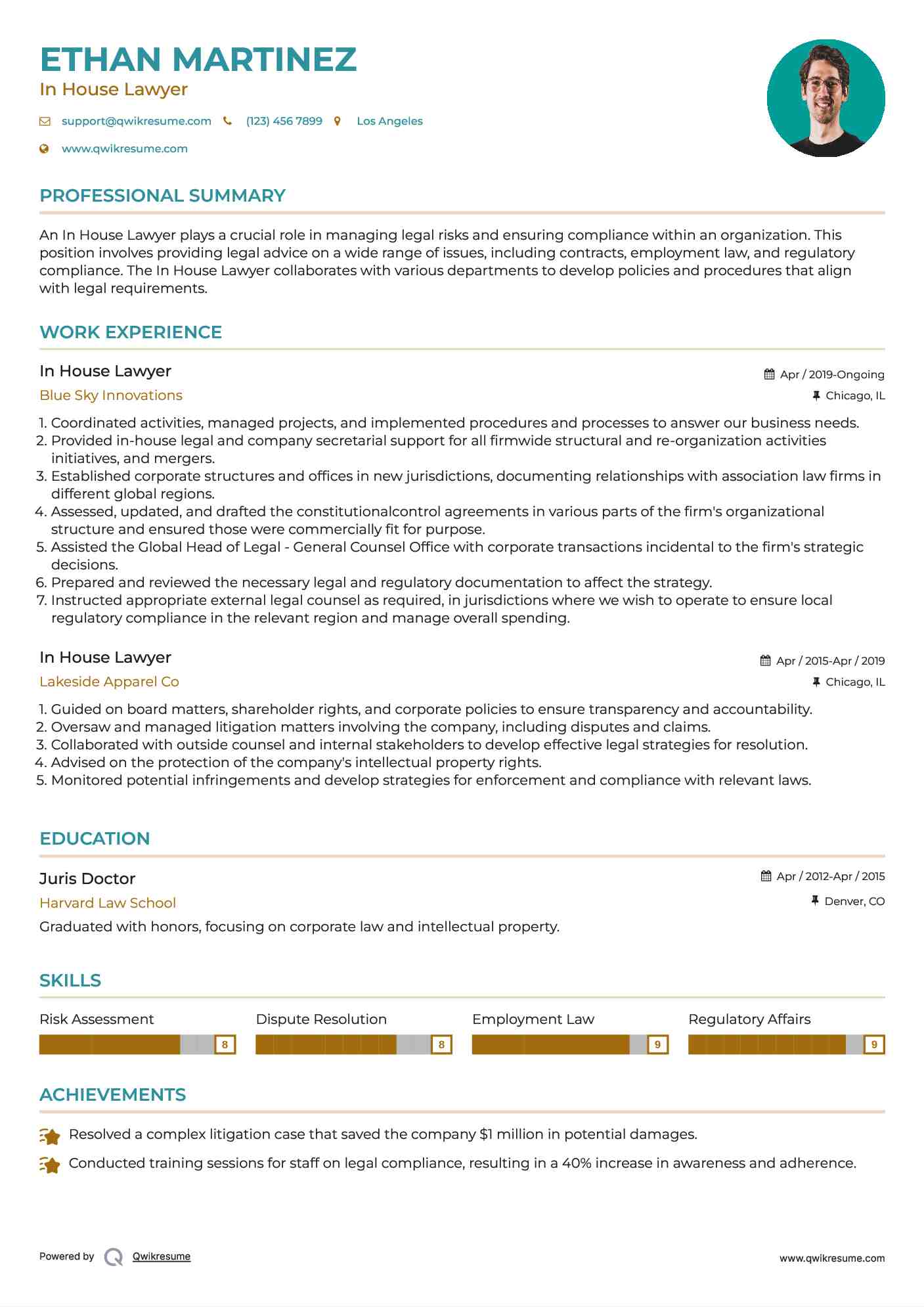 In House Lawyer Resume Template