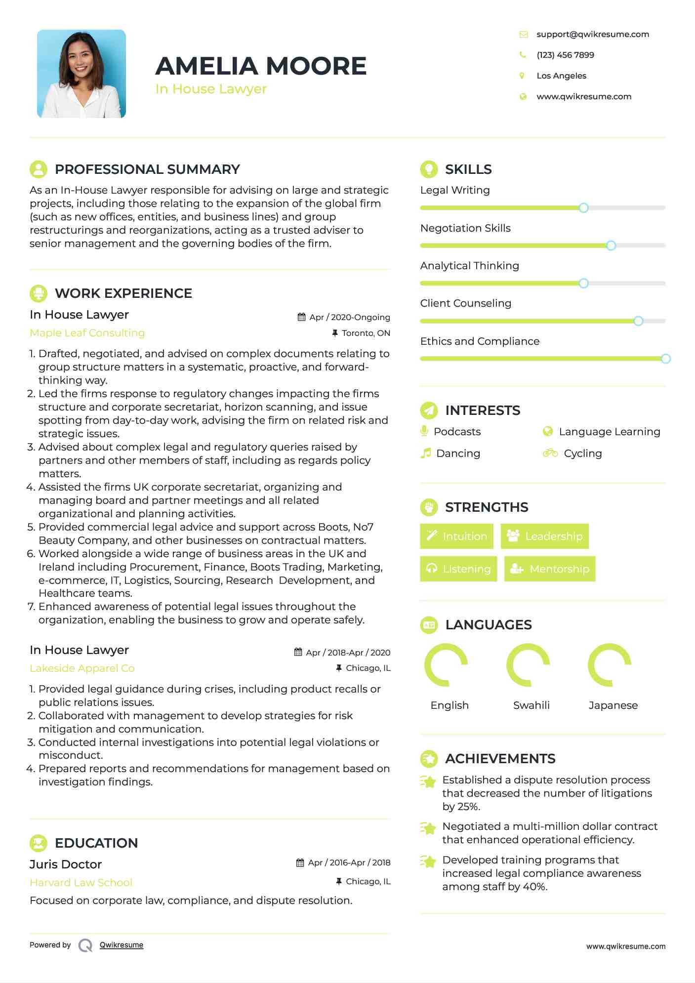 In House Lawyer Resume Template