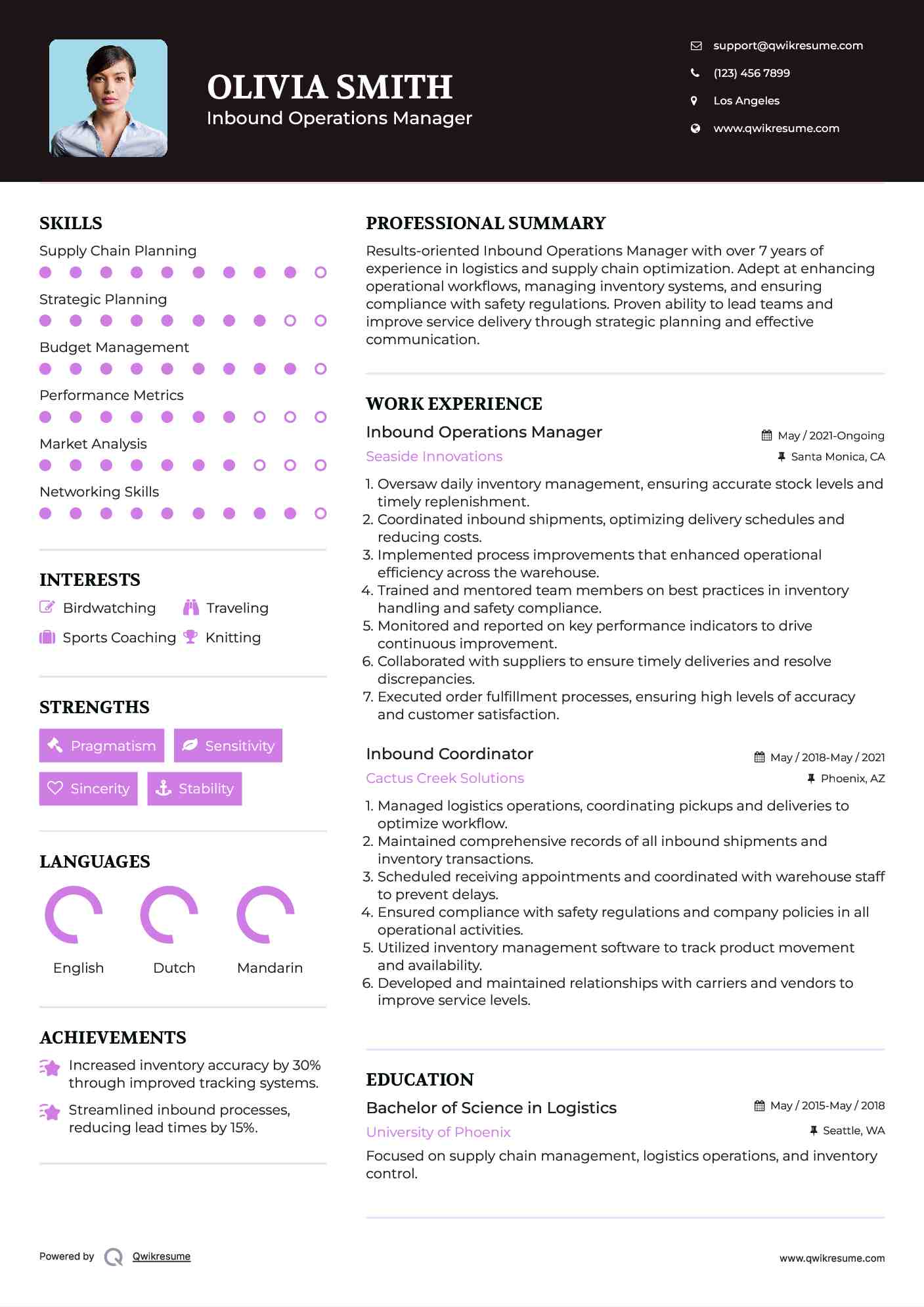 Inbound Operations Manager Resume Format