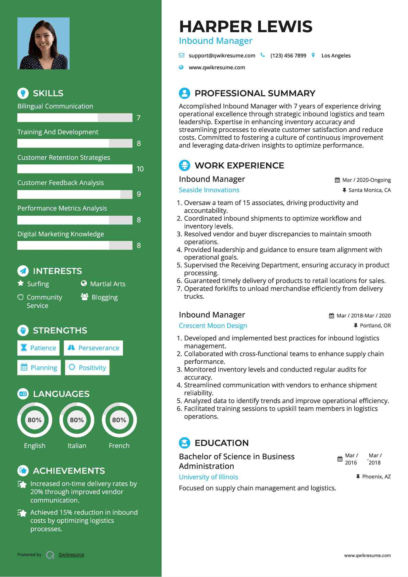 Inbound Manager Resume Example