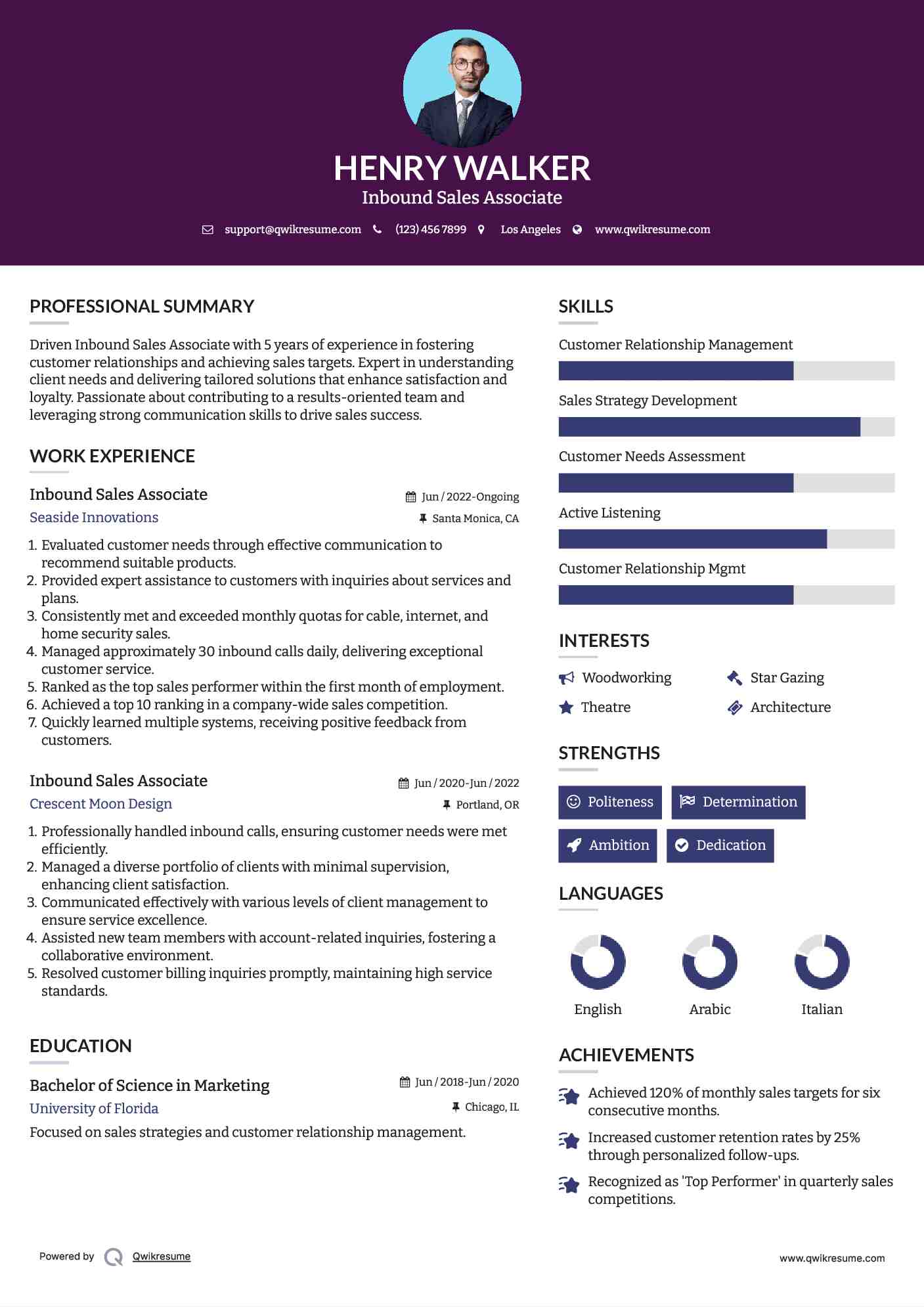 Inbound Sales Associate Resume Model