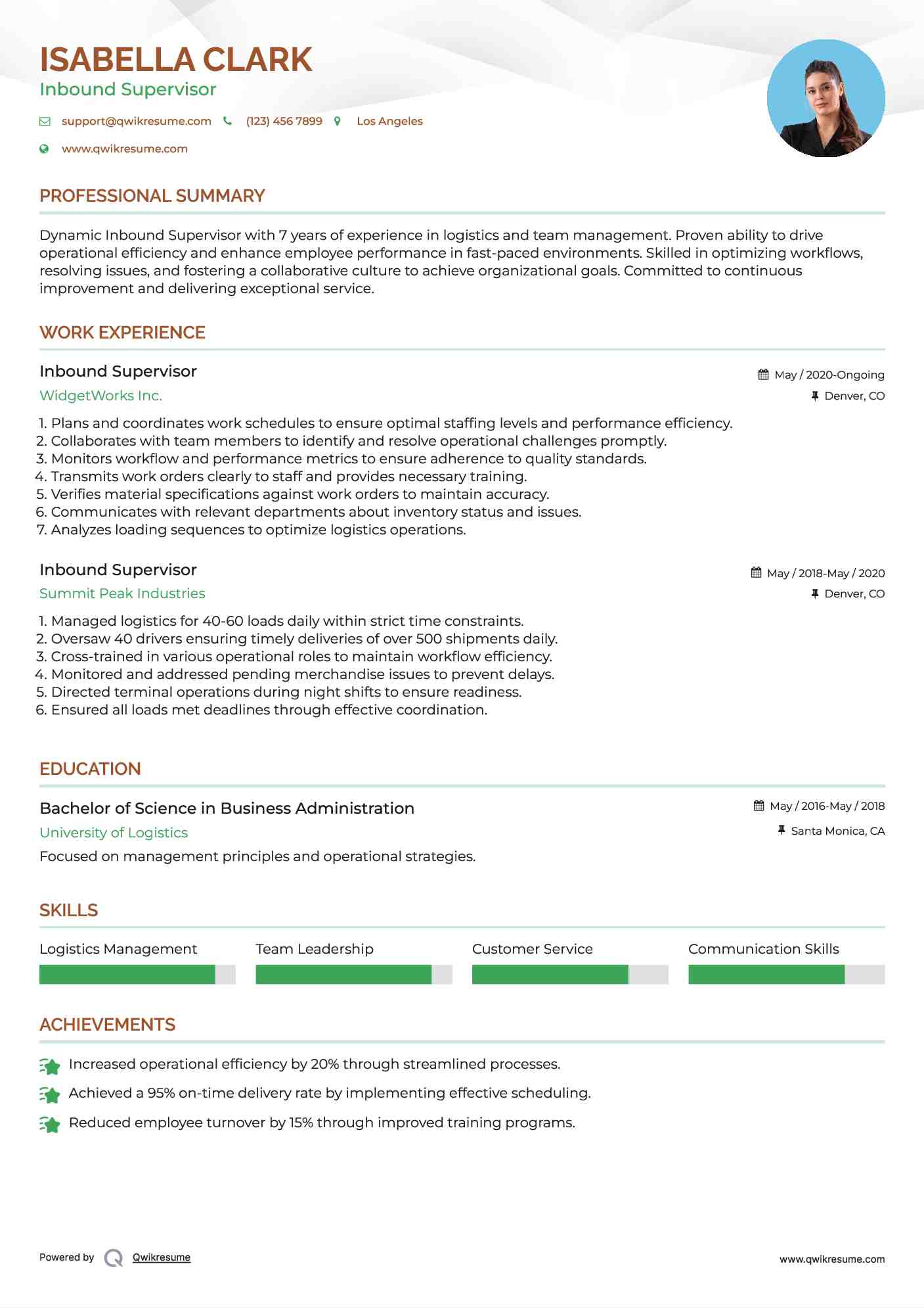Inbound Supervisor Resume Format