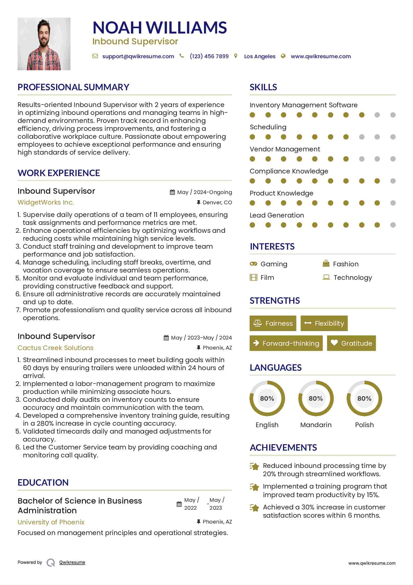 Inbound Supervisor Resume Template