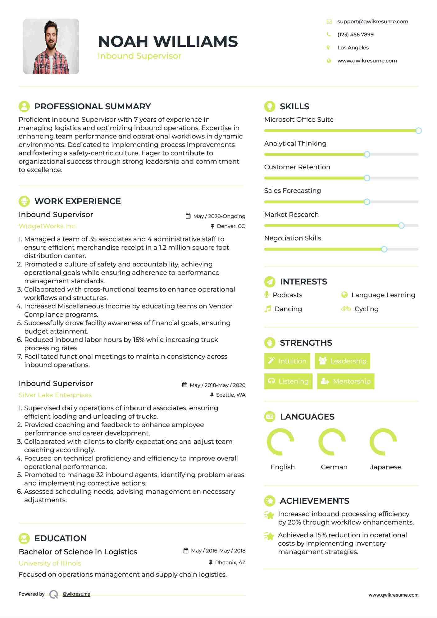 Inbound Supervisor Resume Sample