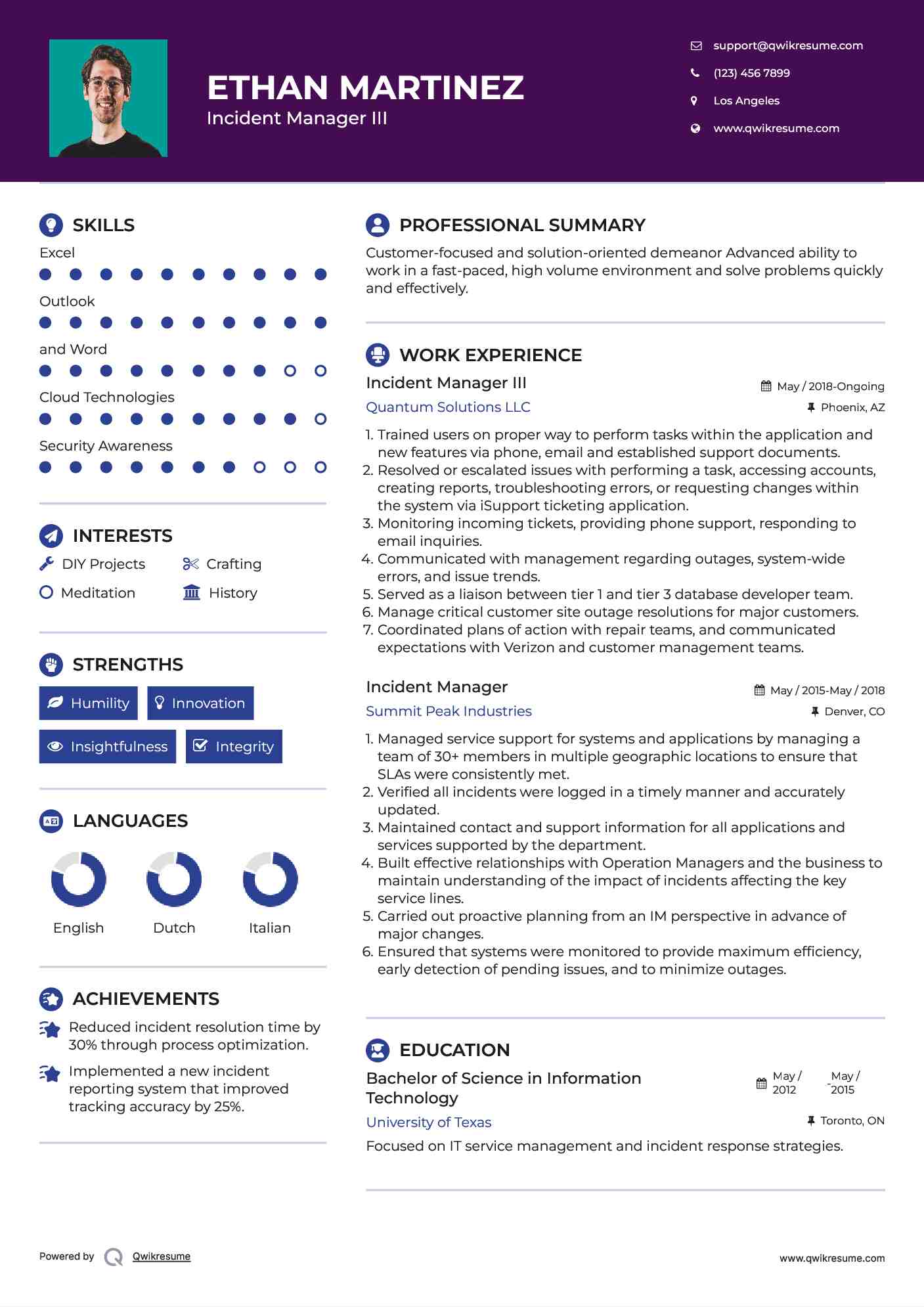 Incident Management Resume Sample
