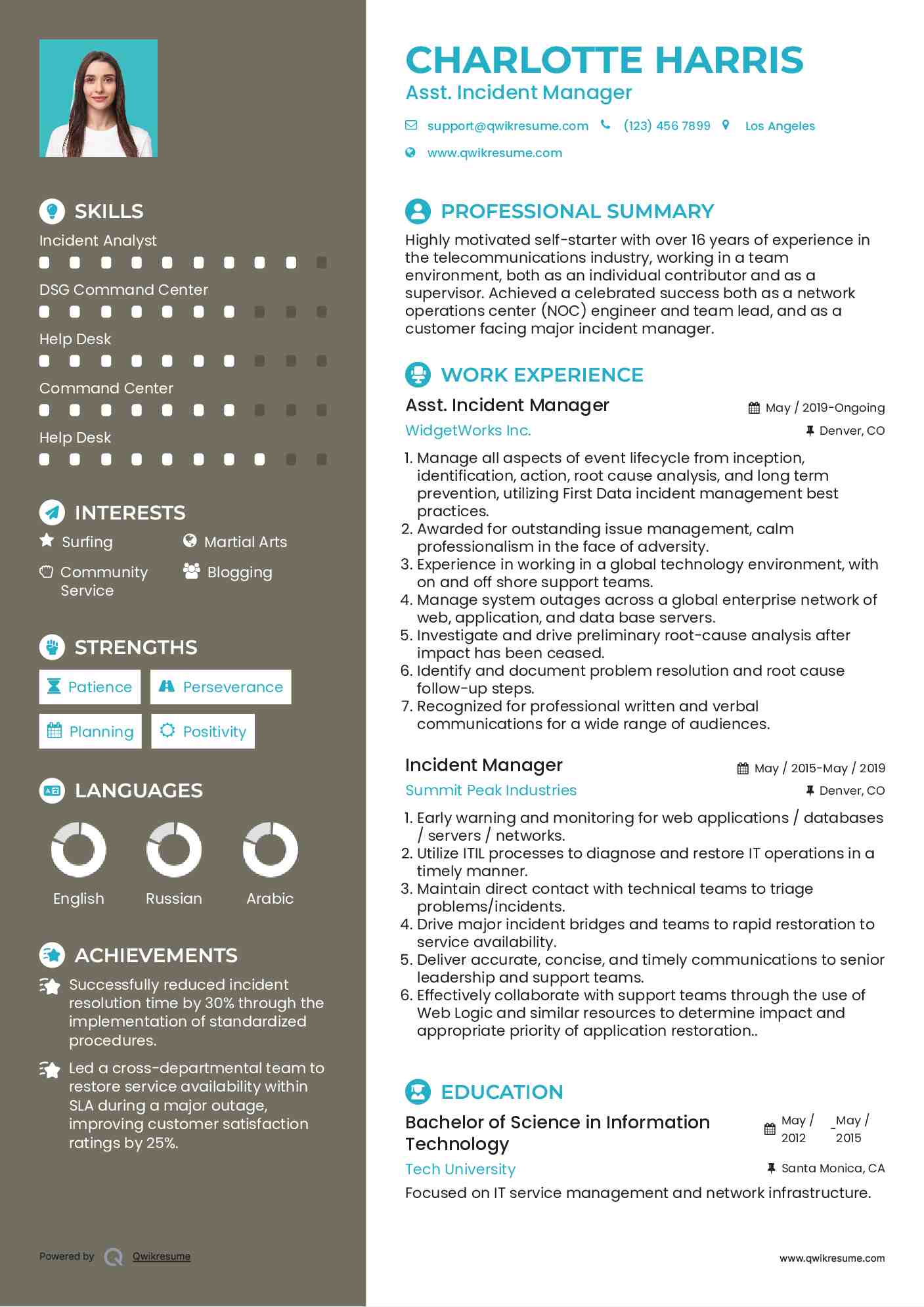 Incident Management Resume Sample