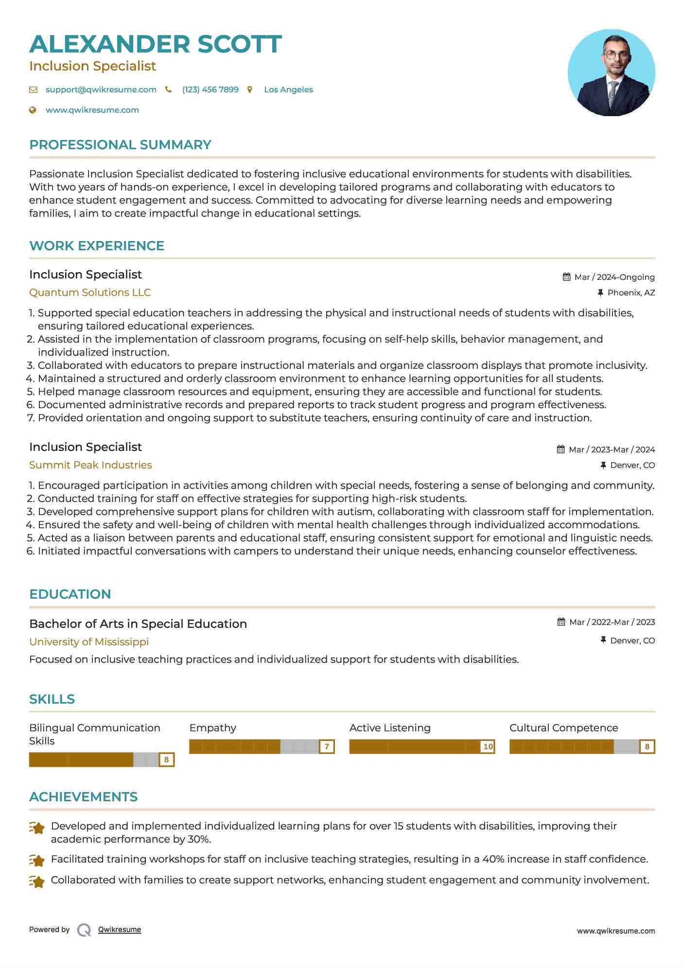 Inclusion Specialist Resume Model