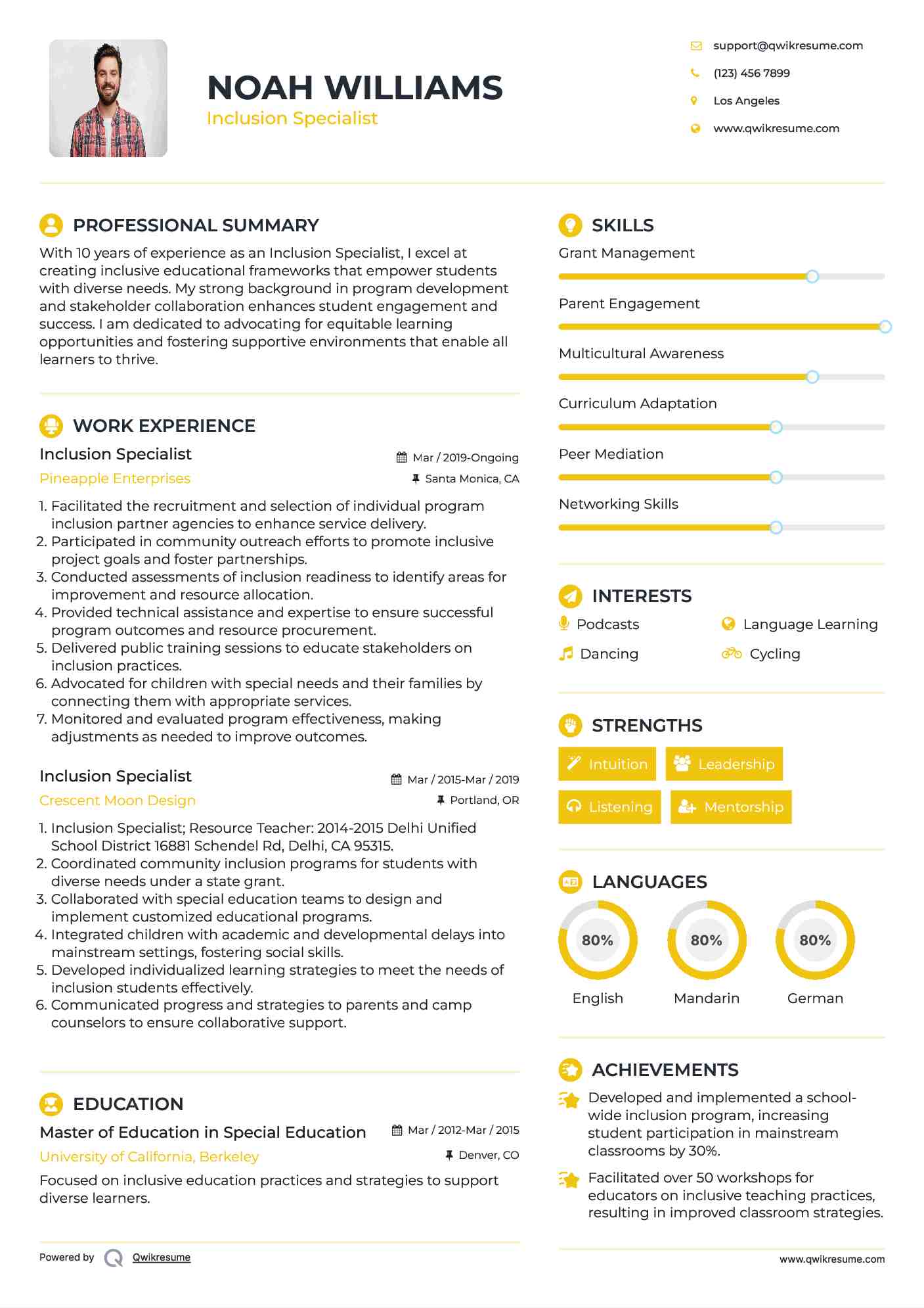 Inclusion Specialist Resume Template