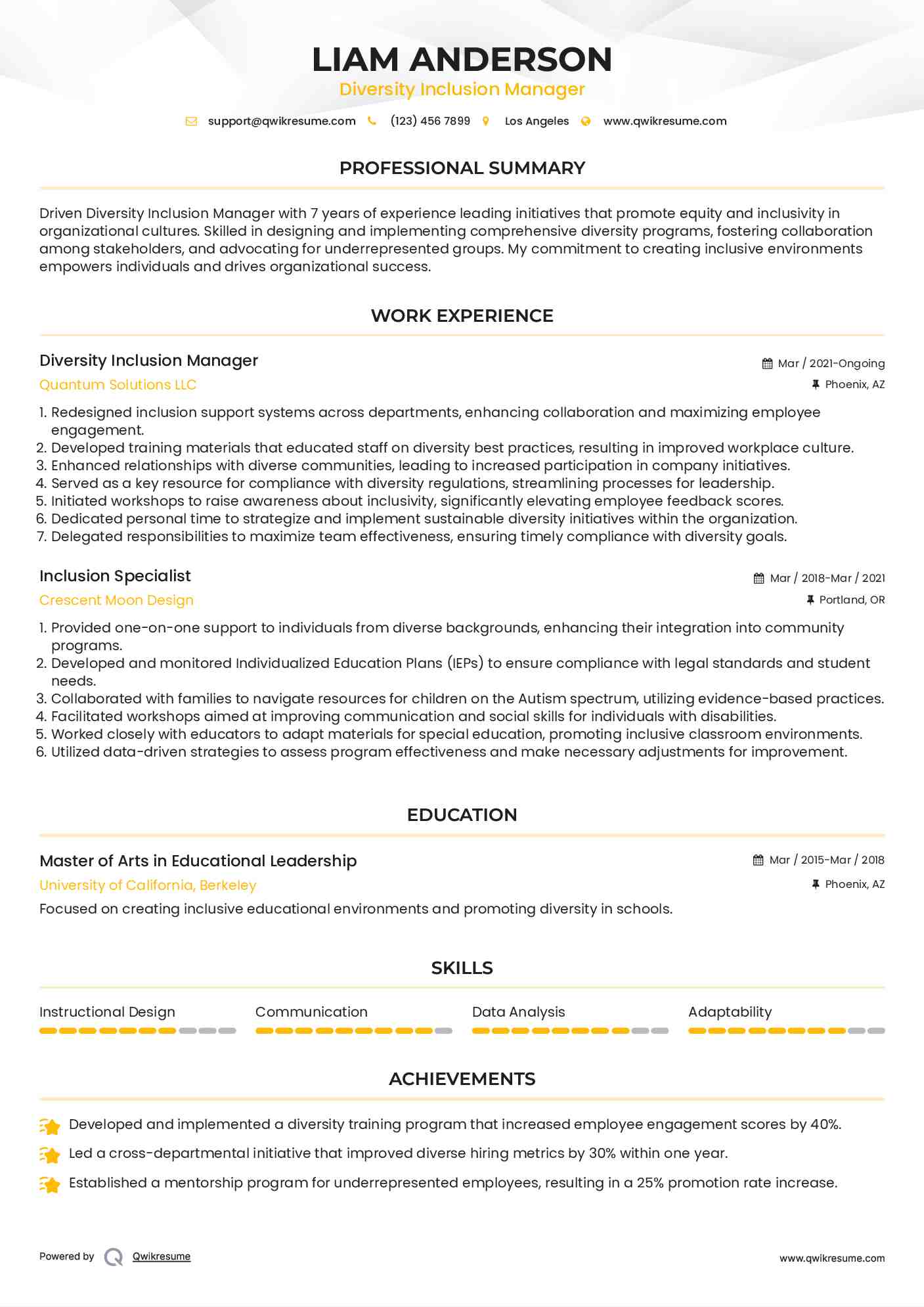 Diversity Inclusion Manager Resume Format