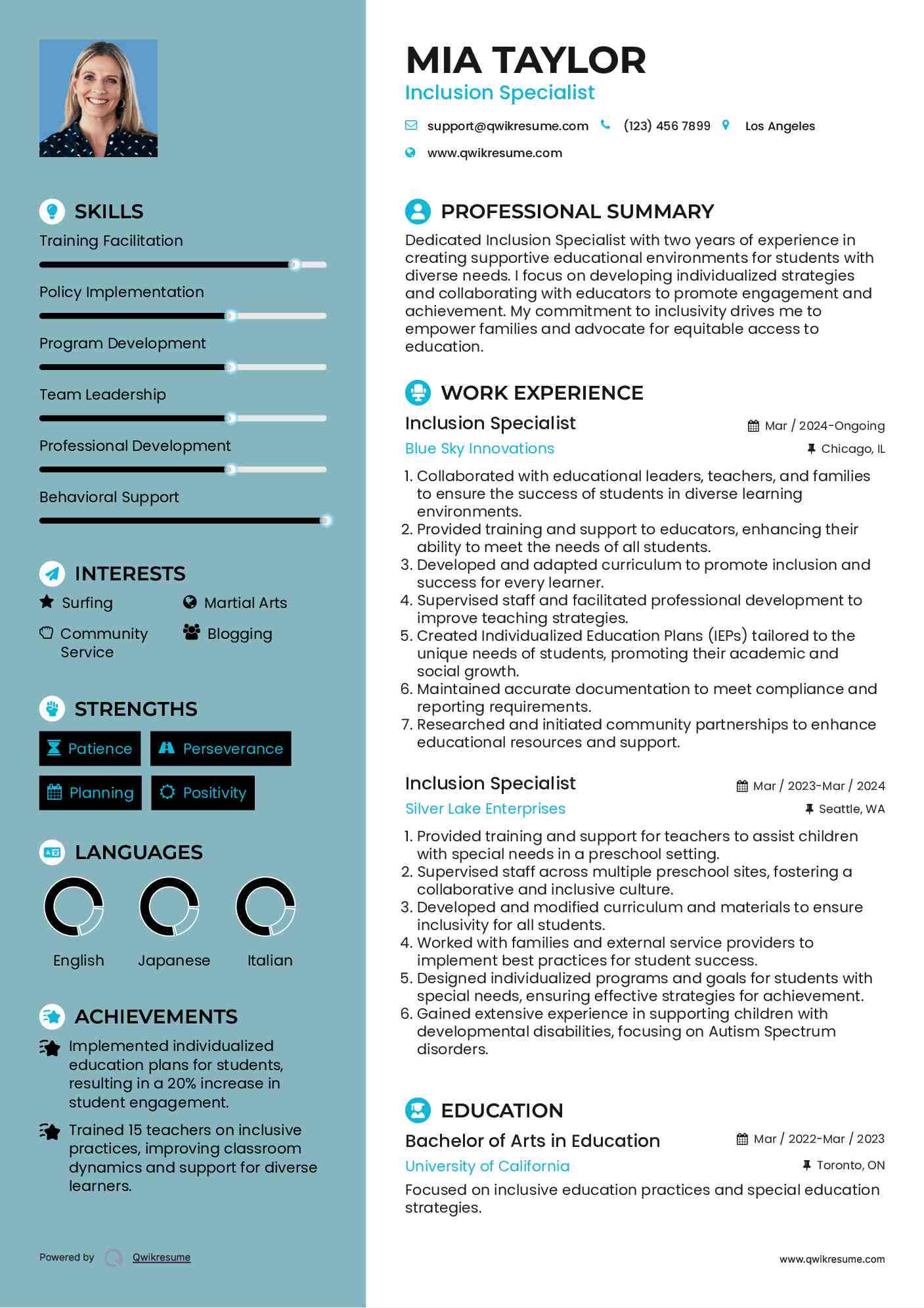 Inclusion Specialist Resume Model
