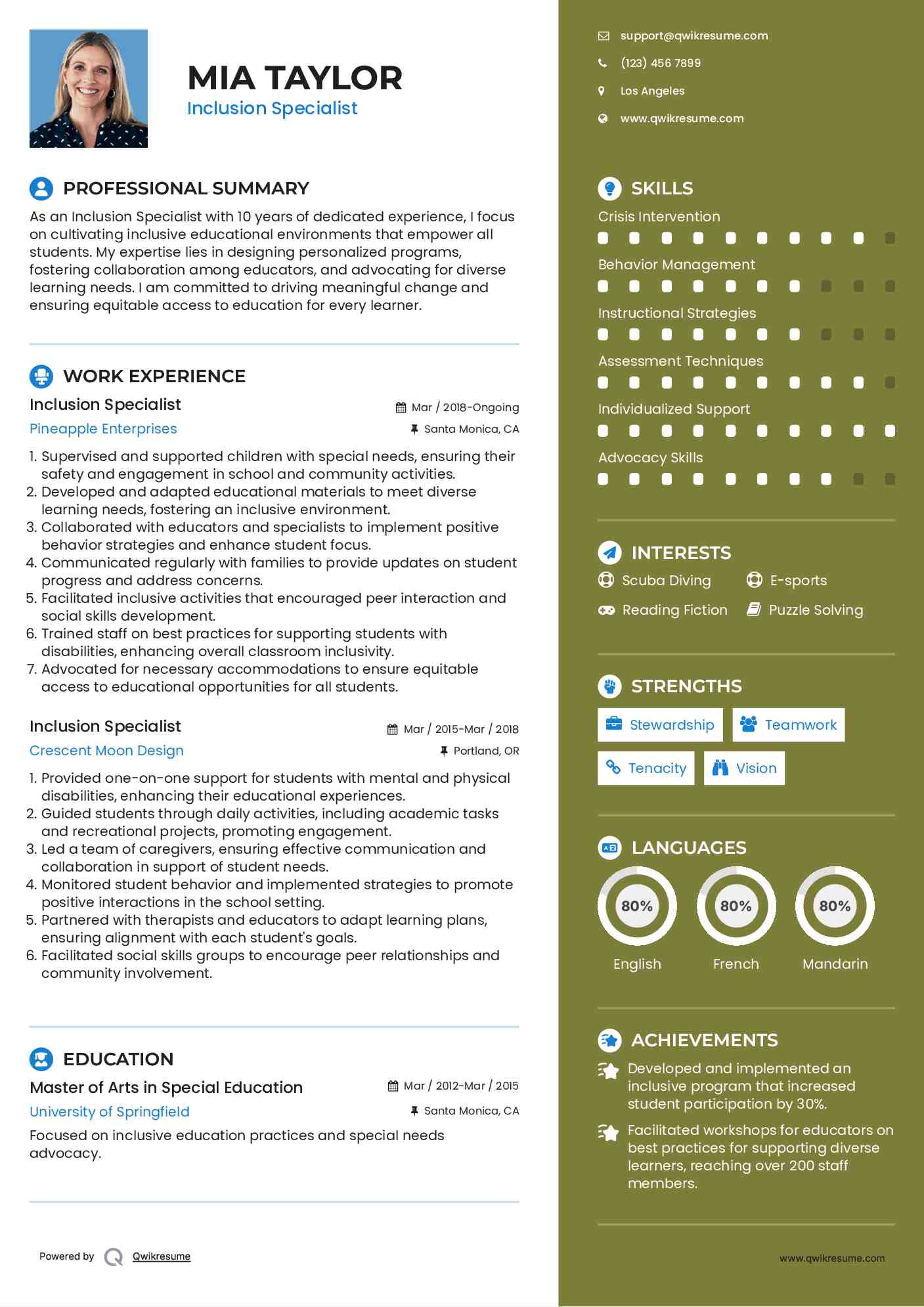 Inclusion Specialist Resume Sample