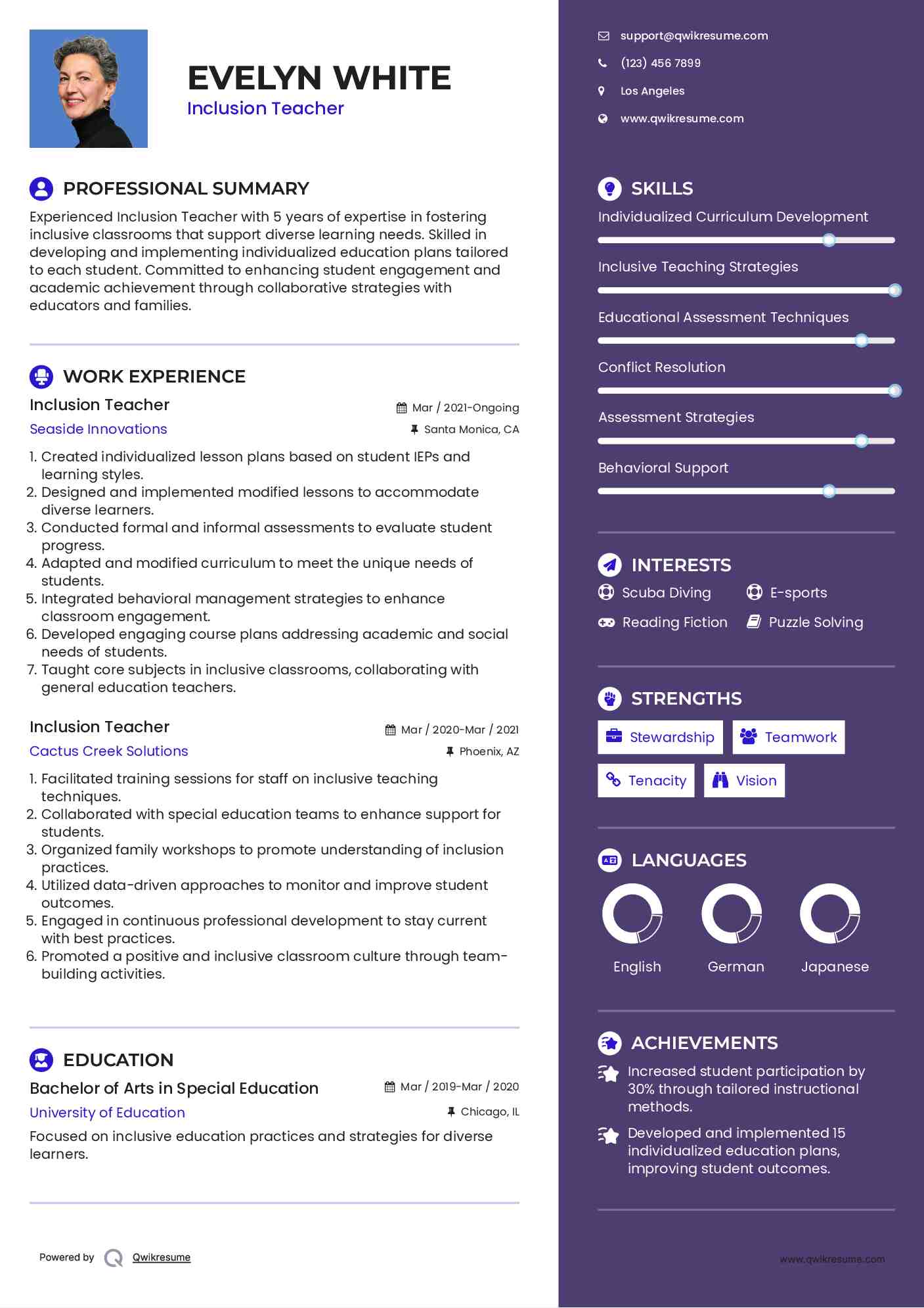 Inclusion Teacher Resume Model