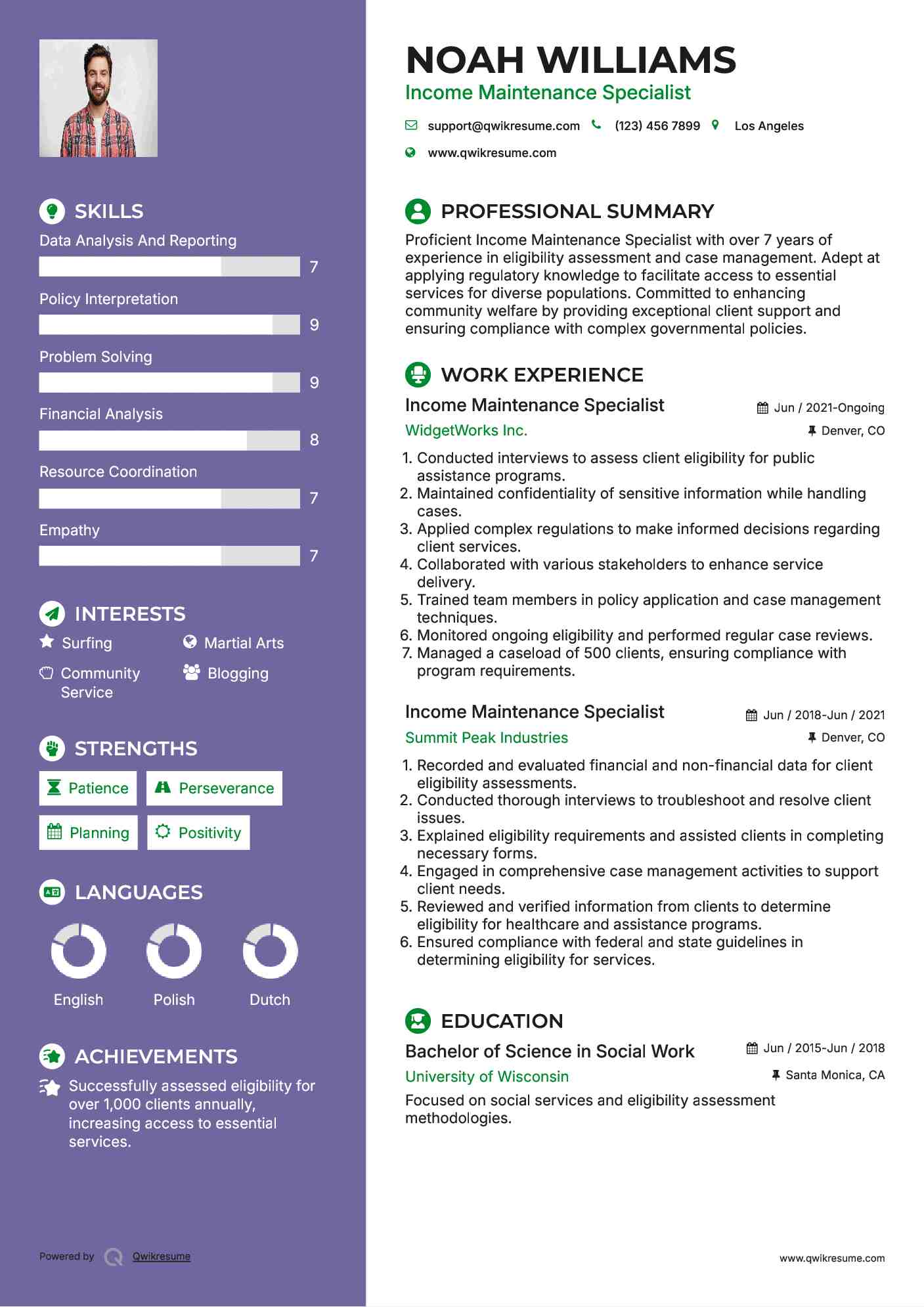 Income Maintenance Specialist Resume Sample