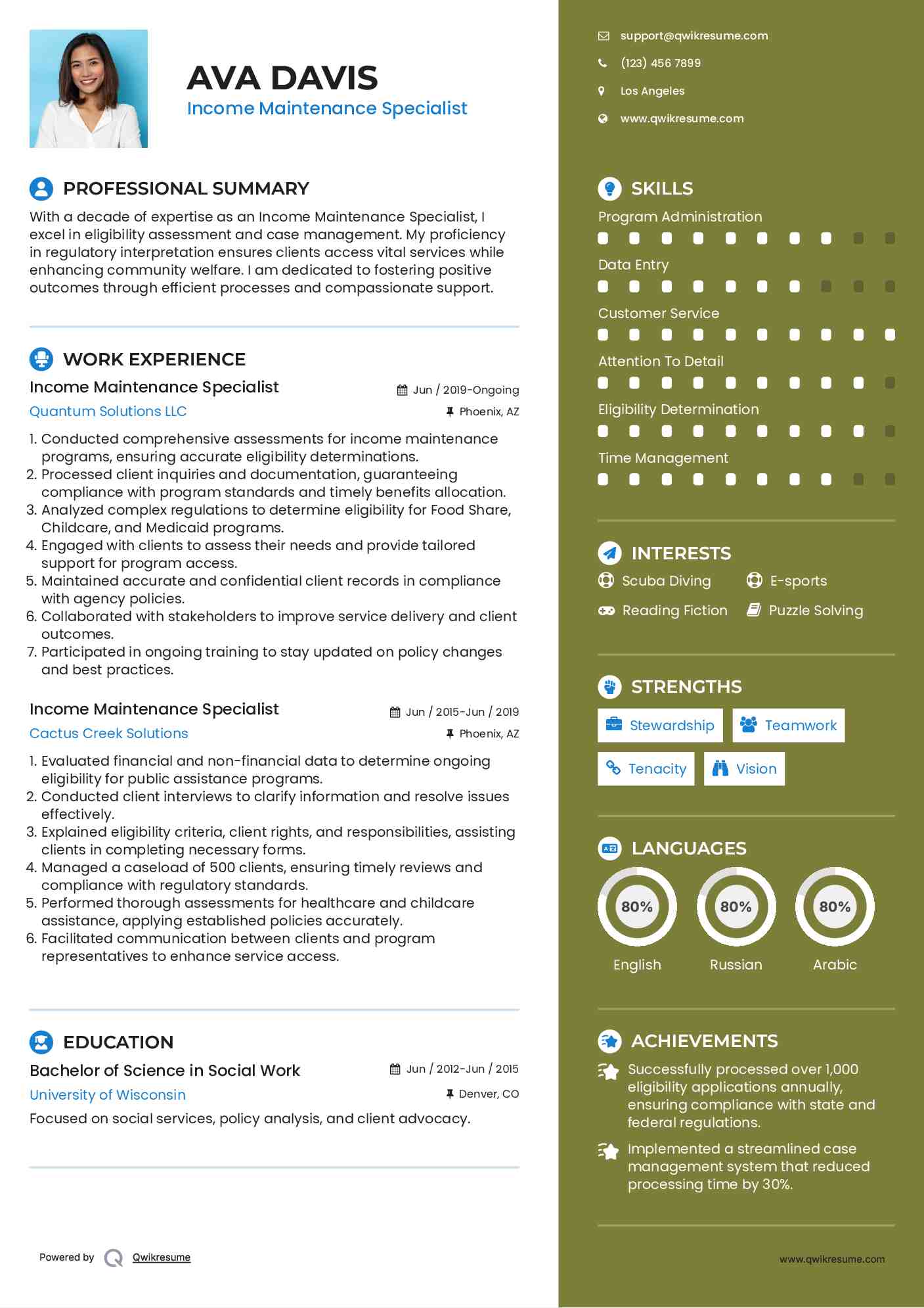 Income Maintenance Specialist Resume Model