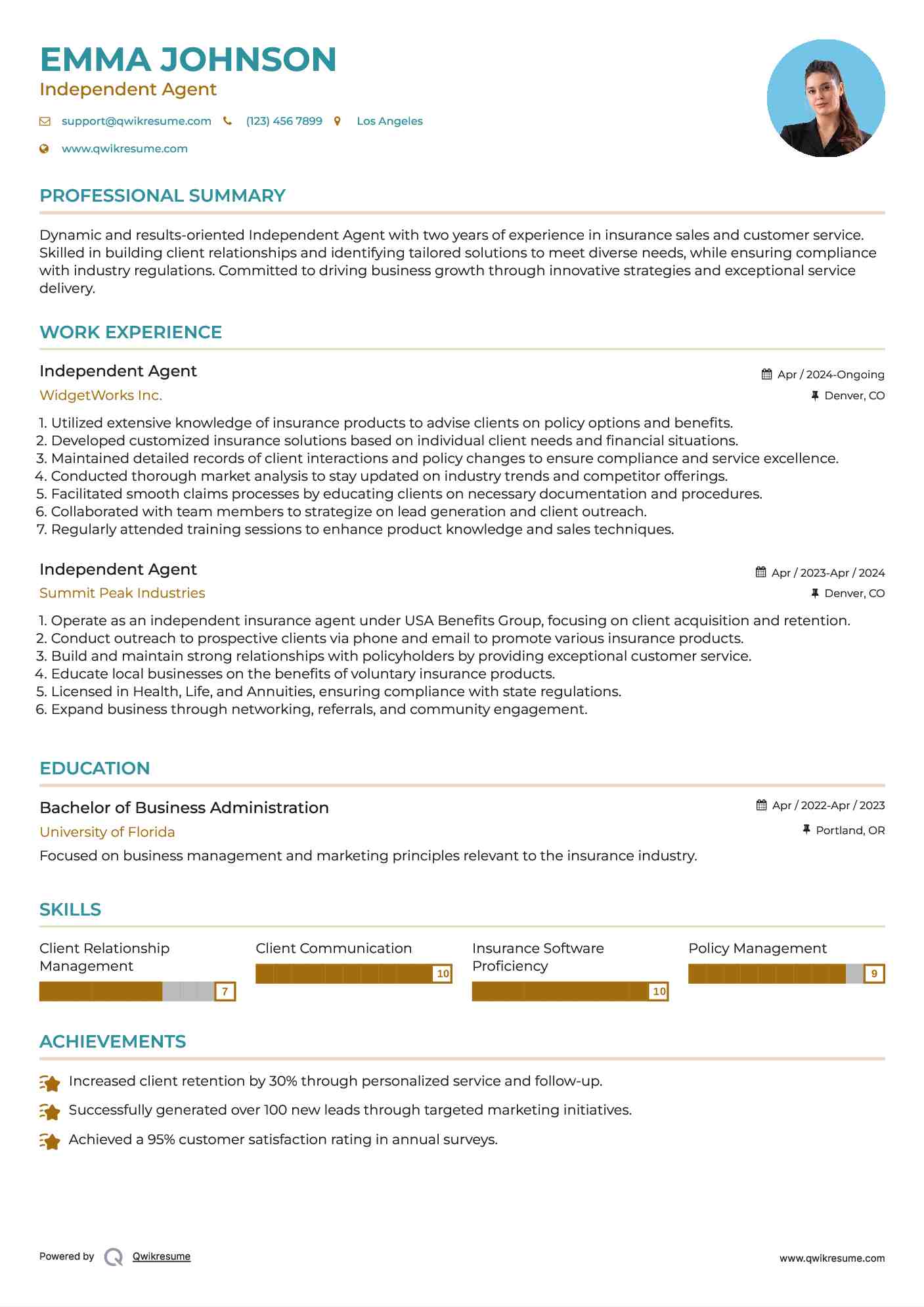 Independent Agent Resume Template