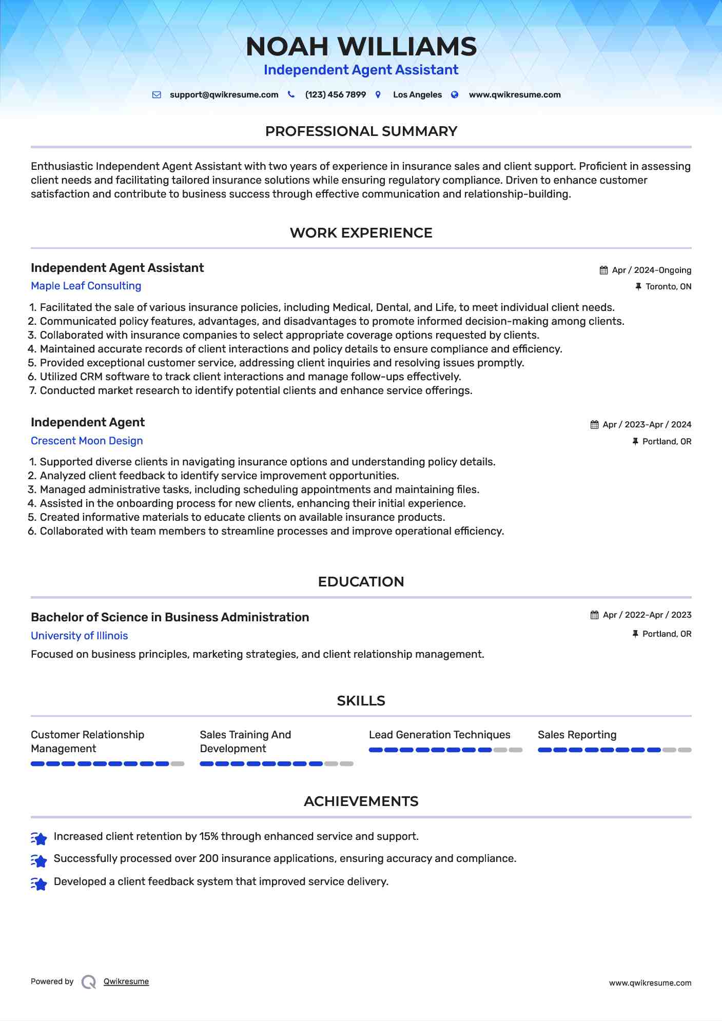 Independent Agent Assistant Resume Template