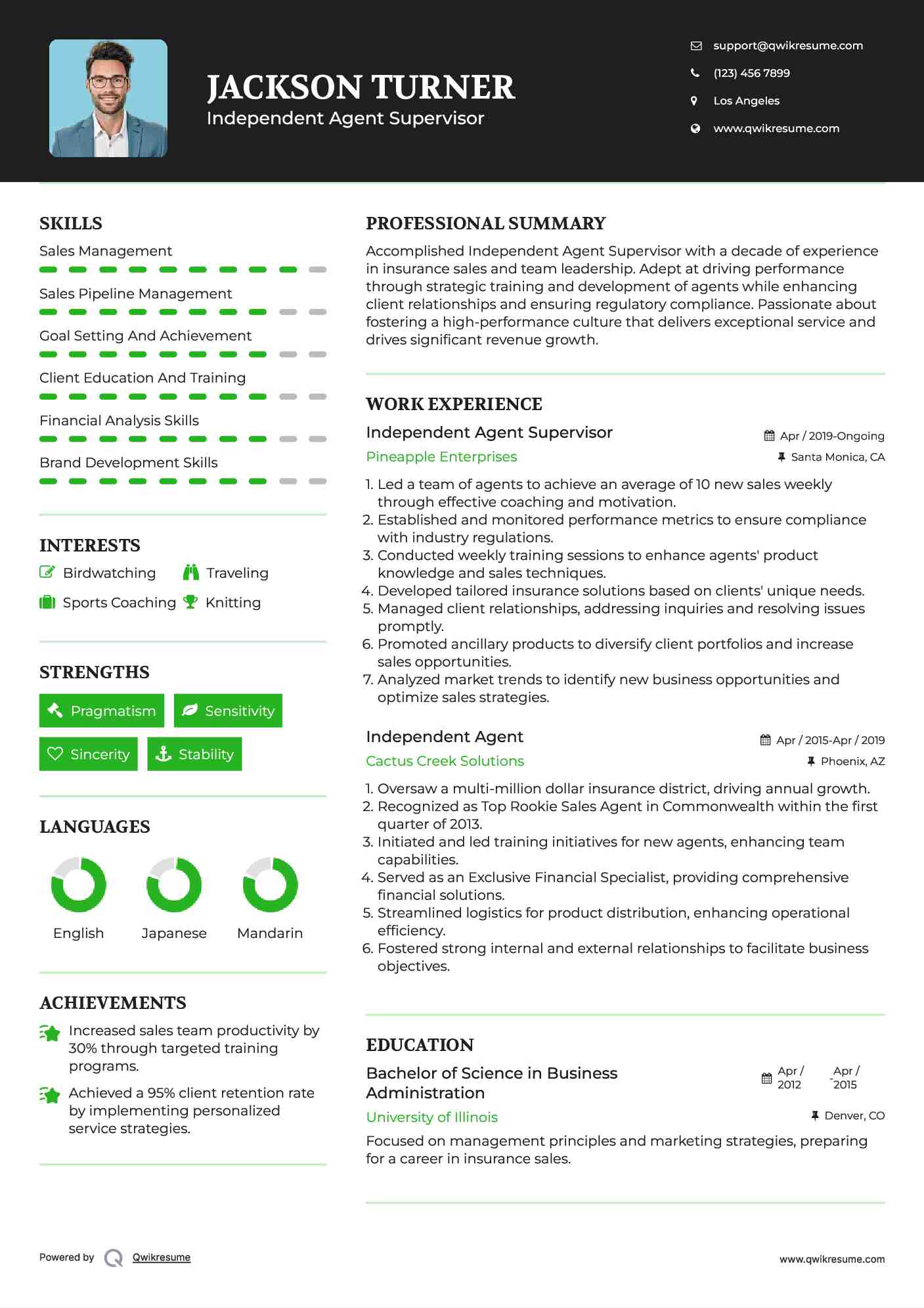 Independent Agent Supervisor Resume Template