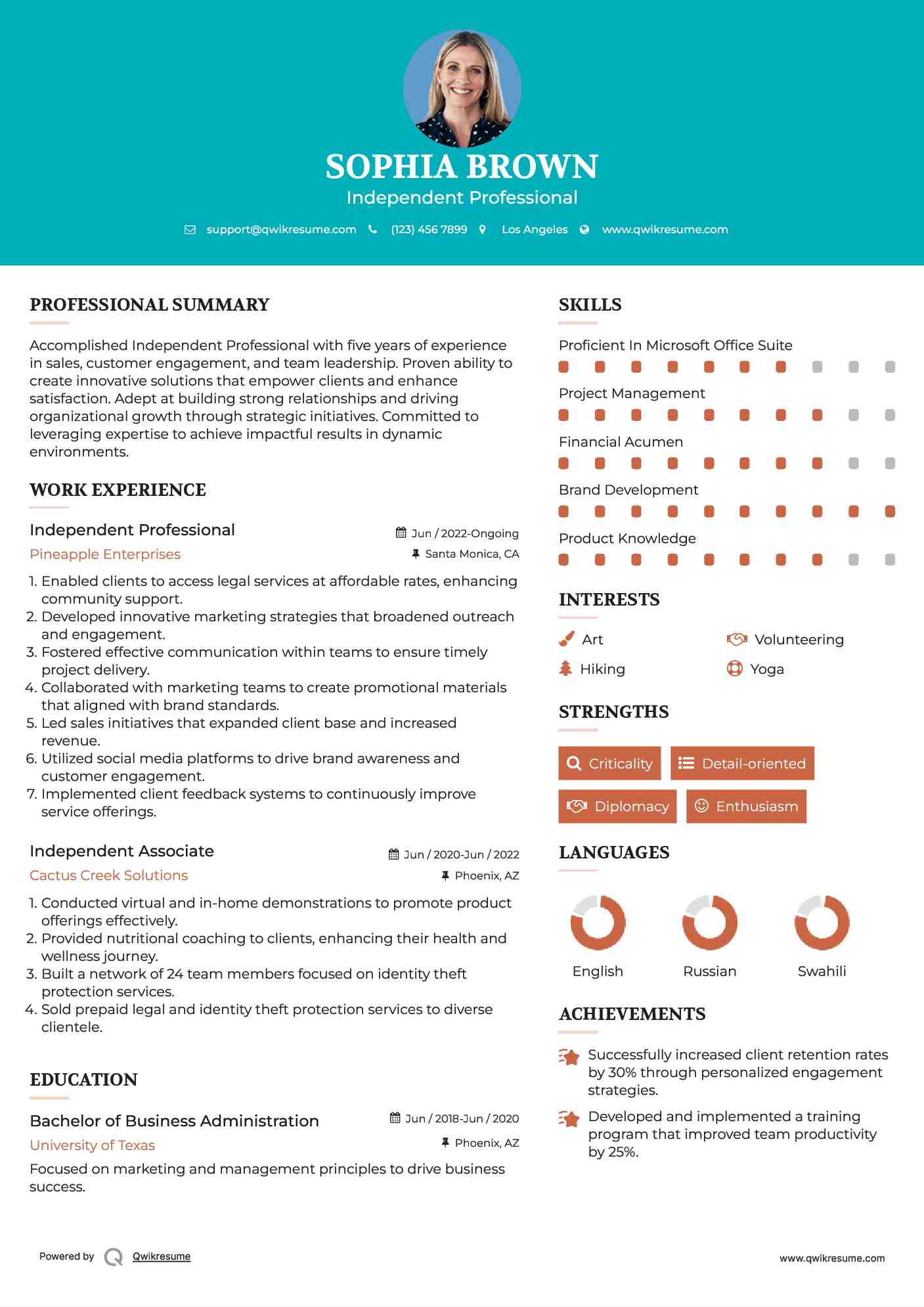 Independent Professional
 Resume Format