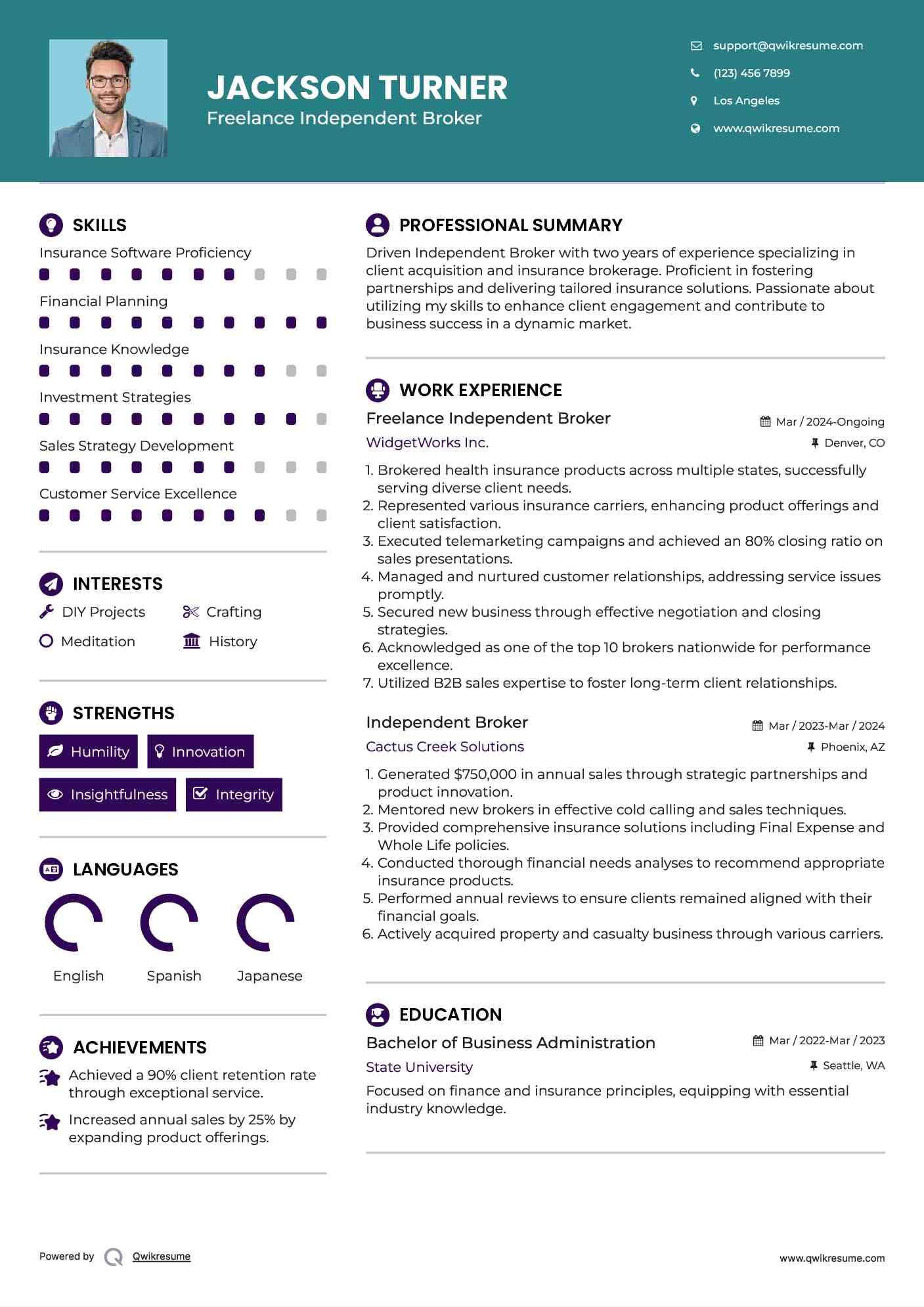 Freelance Independent Broker Resume Format