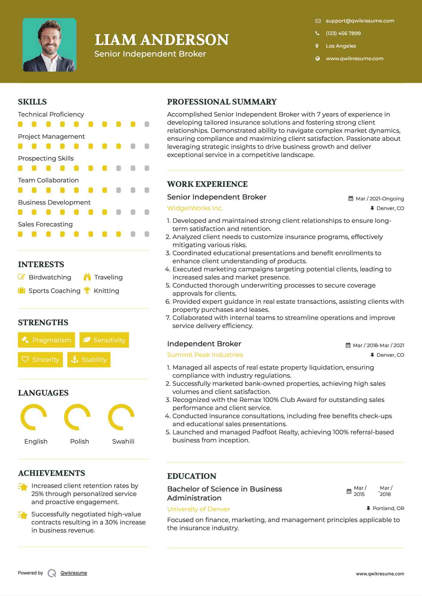 Senior Independent Broker Resume Format