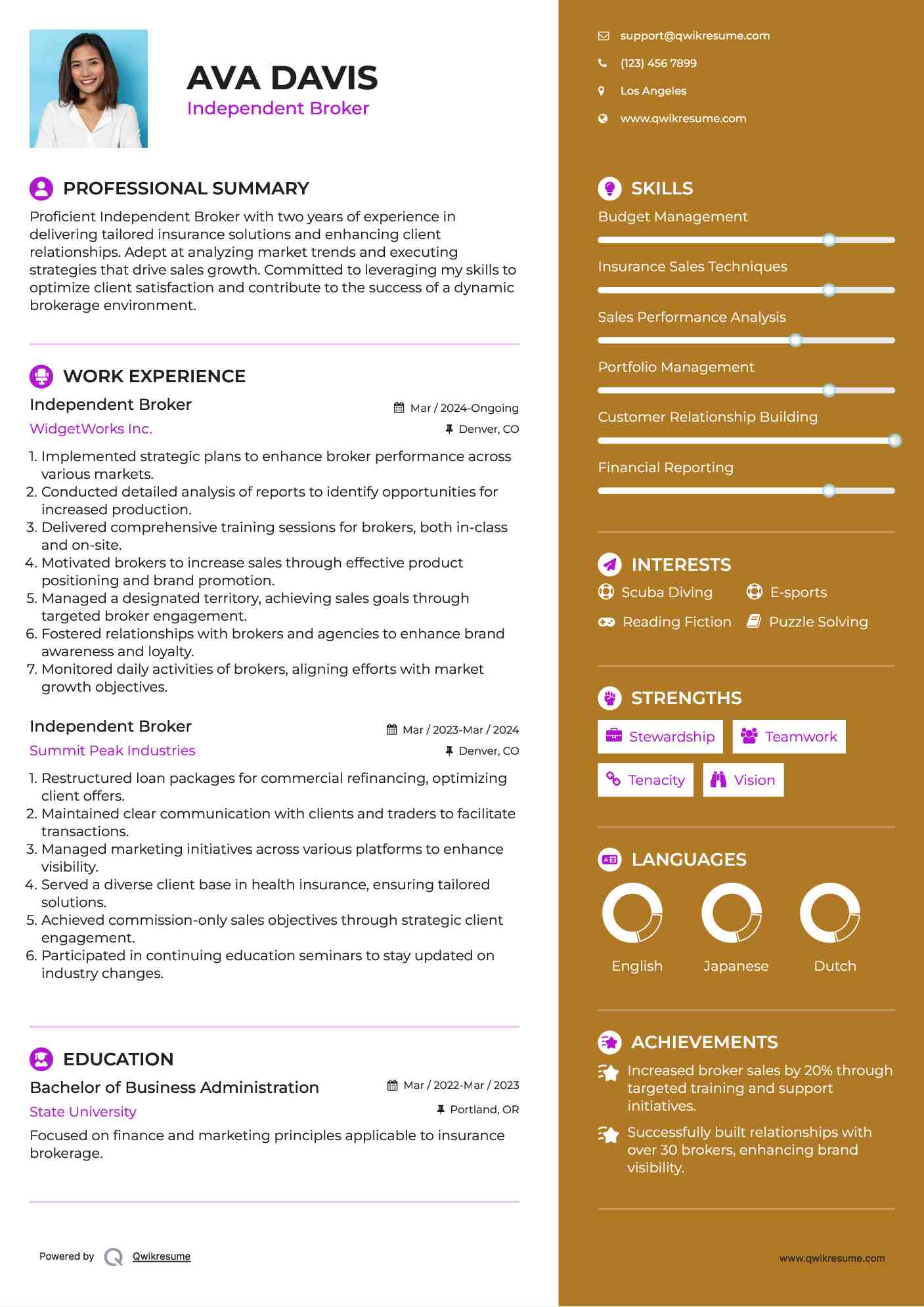 Independent Broker Resume Example