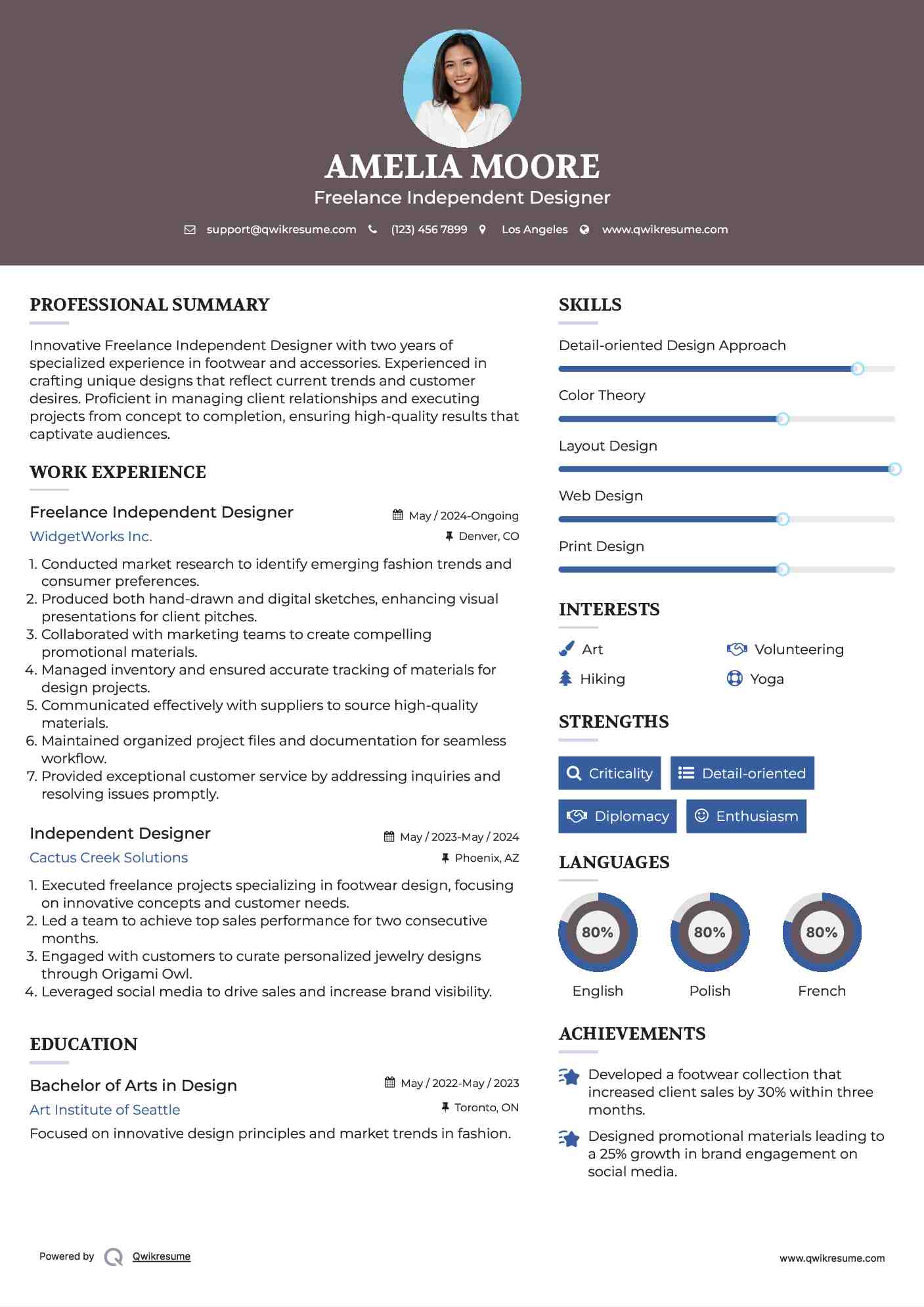 Freelance Independent Designer Resume Format