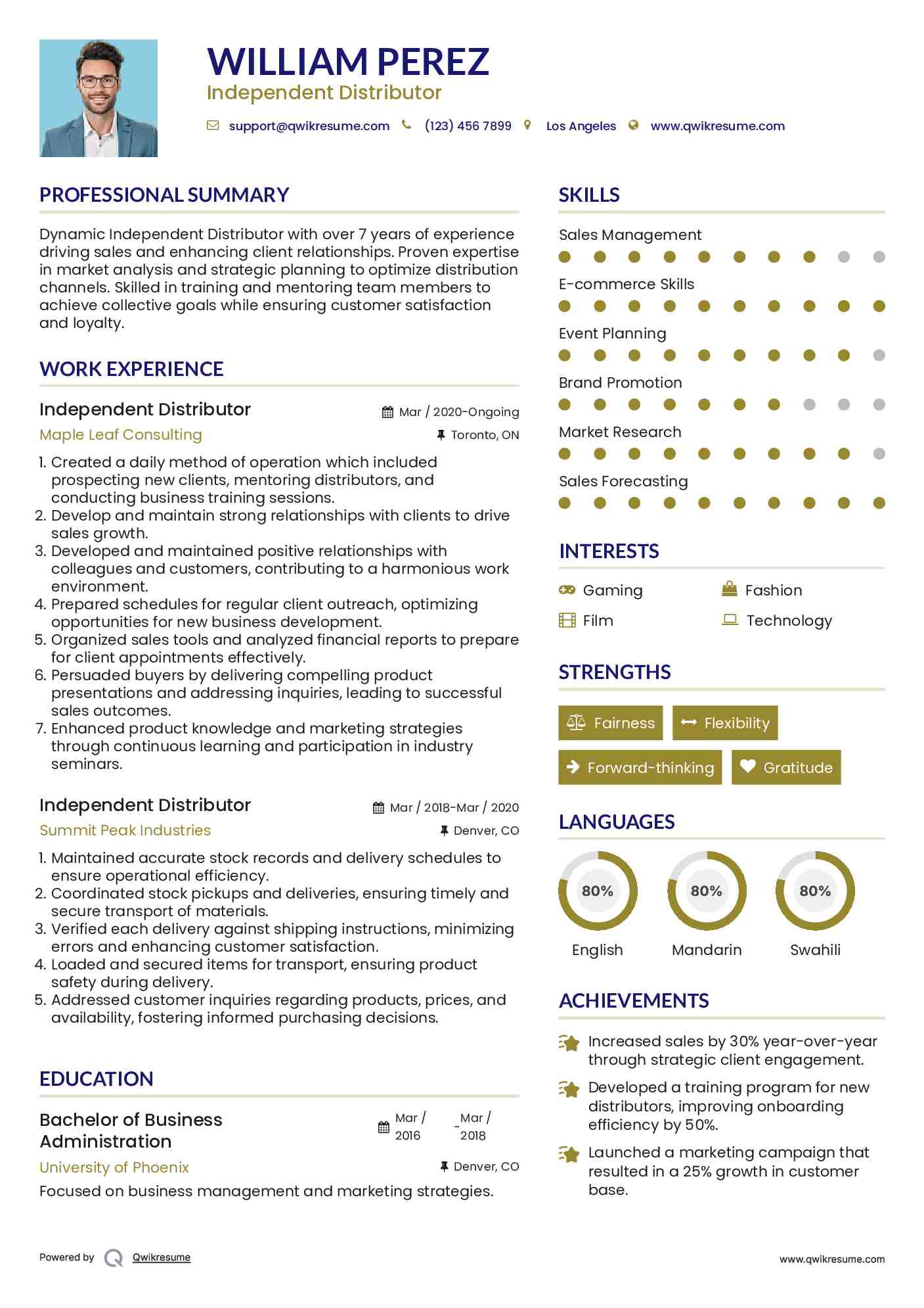 Distributor resume