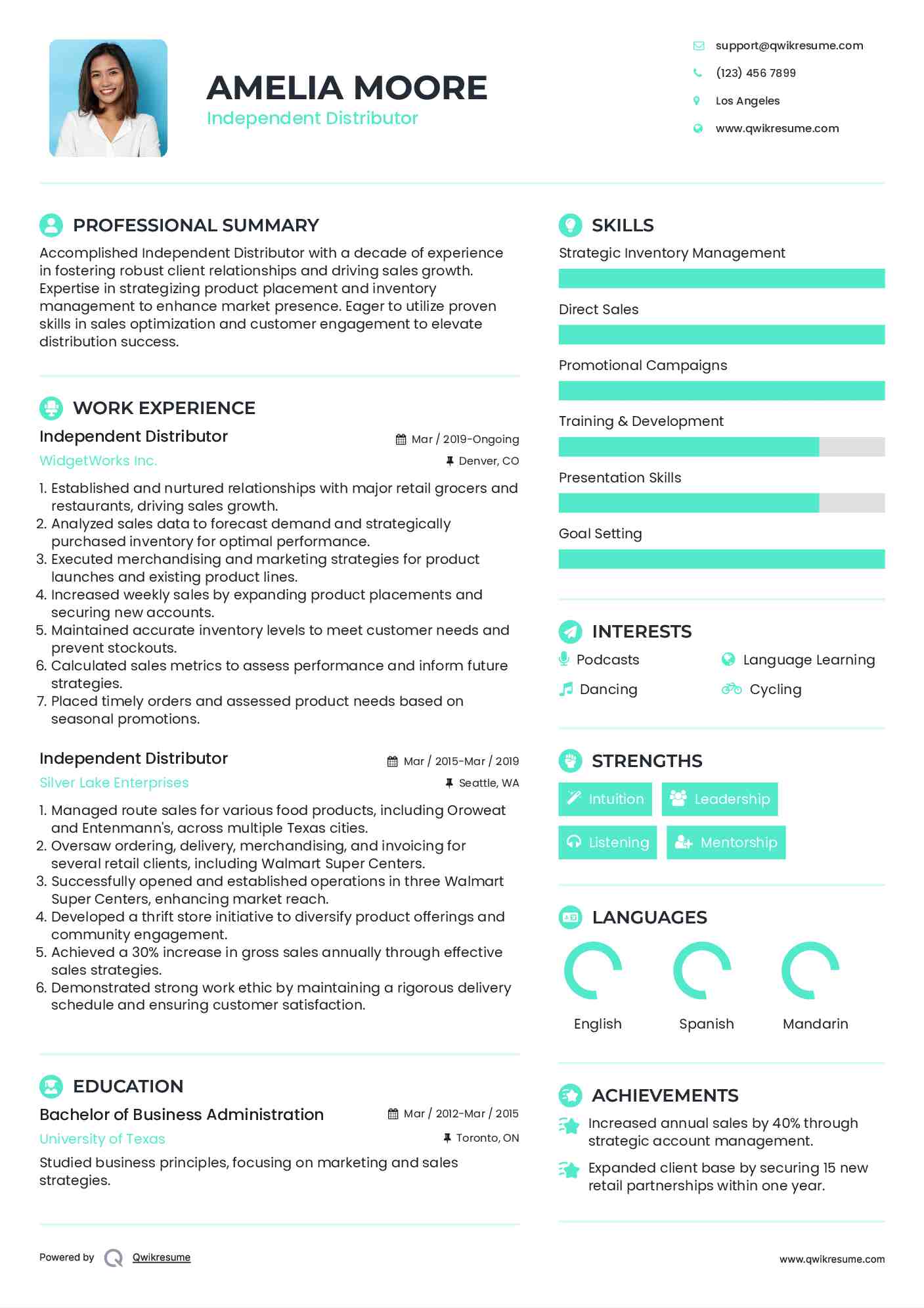 Independent Distributor Resume Example