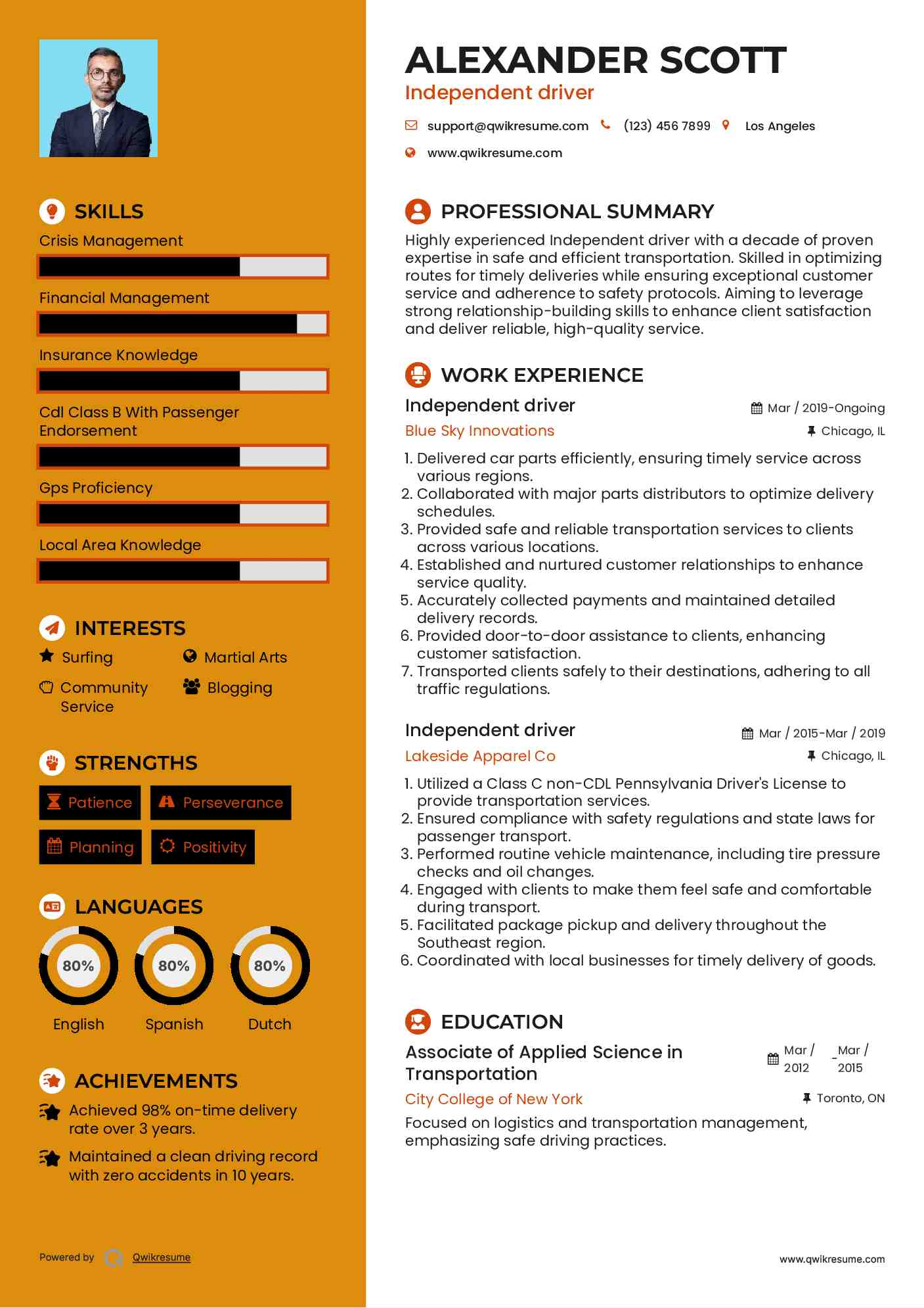 Independent driver Resume Format