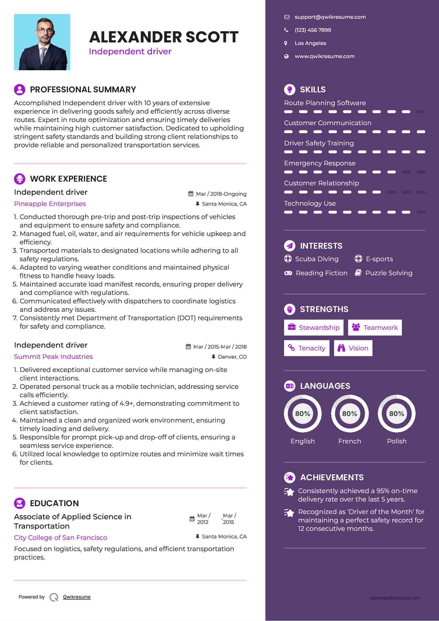 Independent driver Resume Model