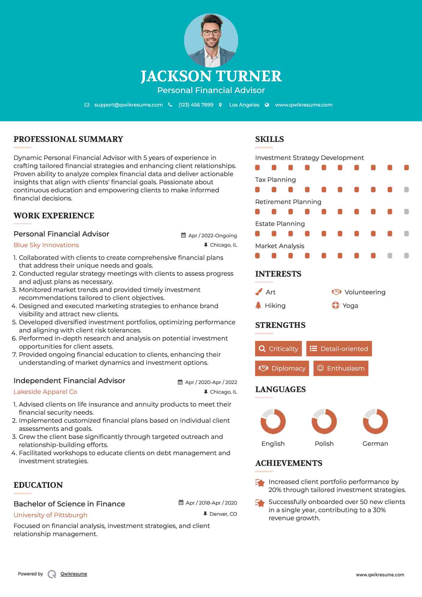 Personal Financial Advisor Resume Model