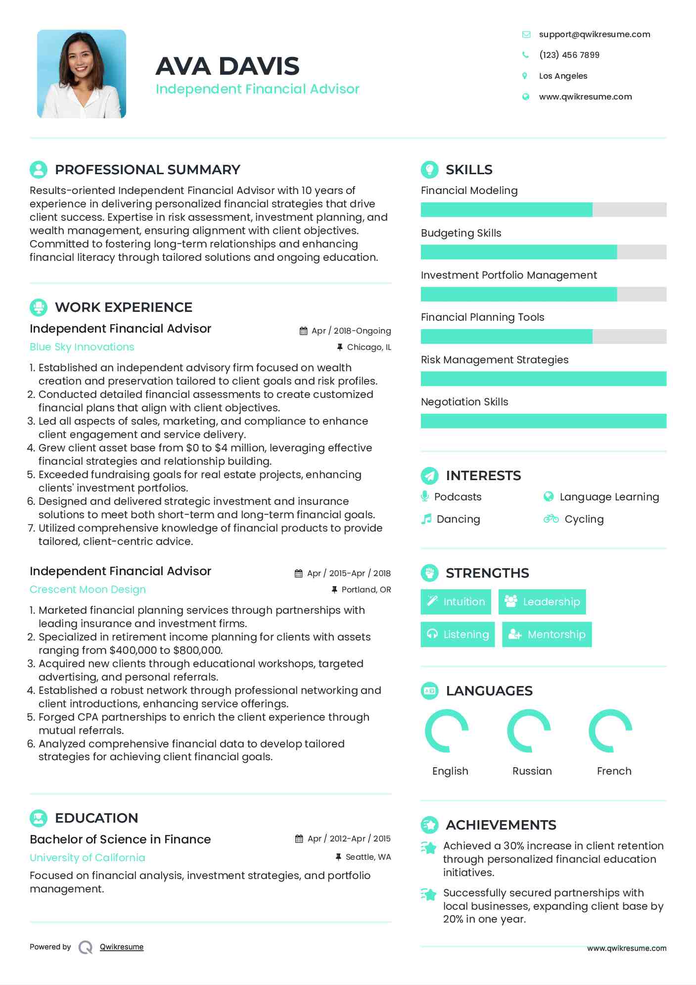 Independent Financial Advisor Resume Template