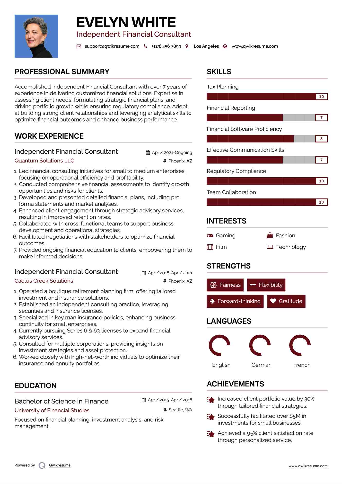 Independent Financial Consultant Resume Format