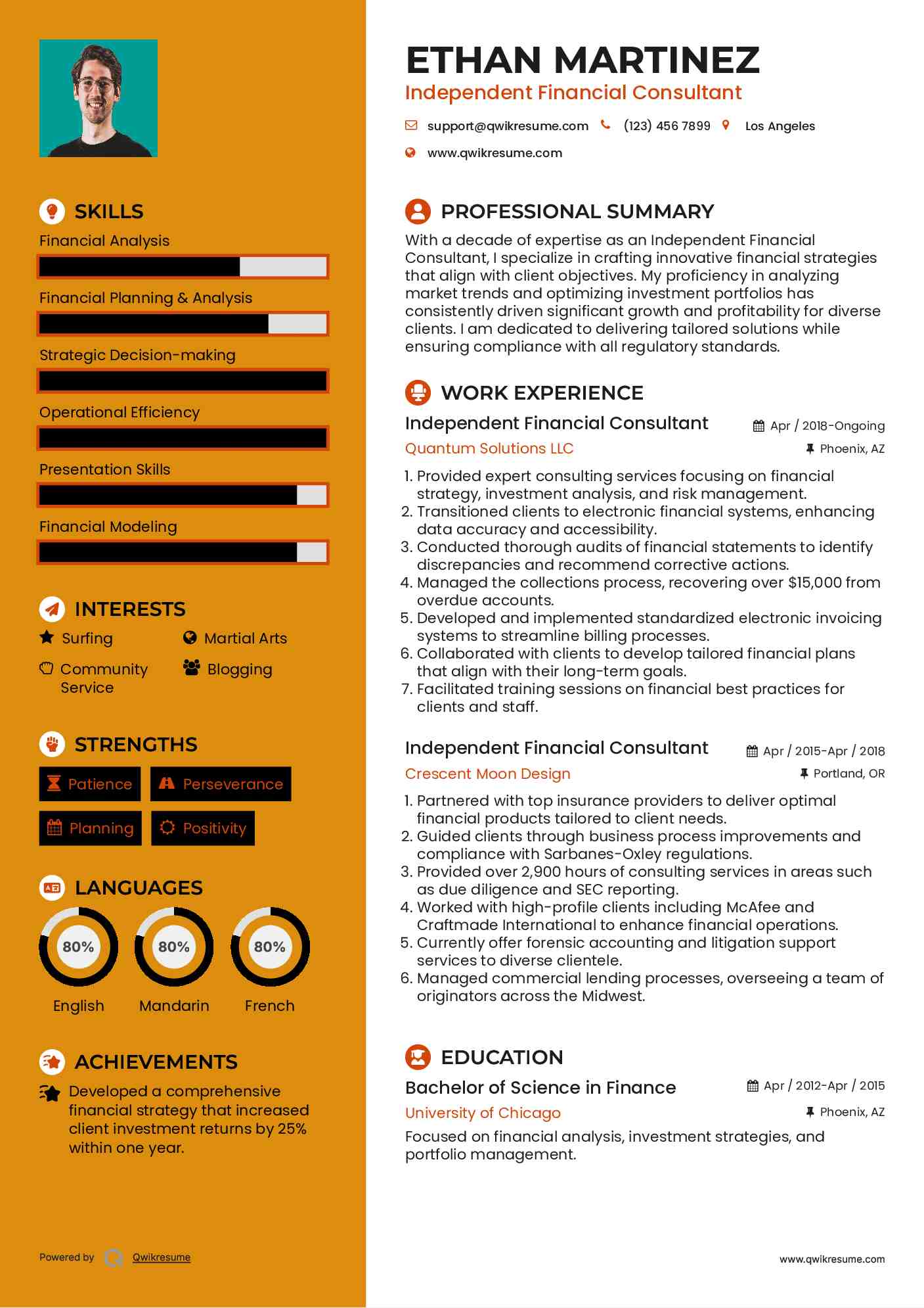 Independent Financial Consultant Resume Example