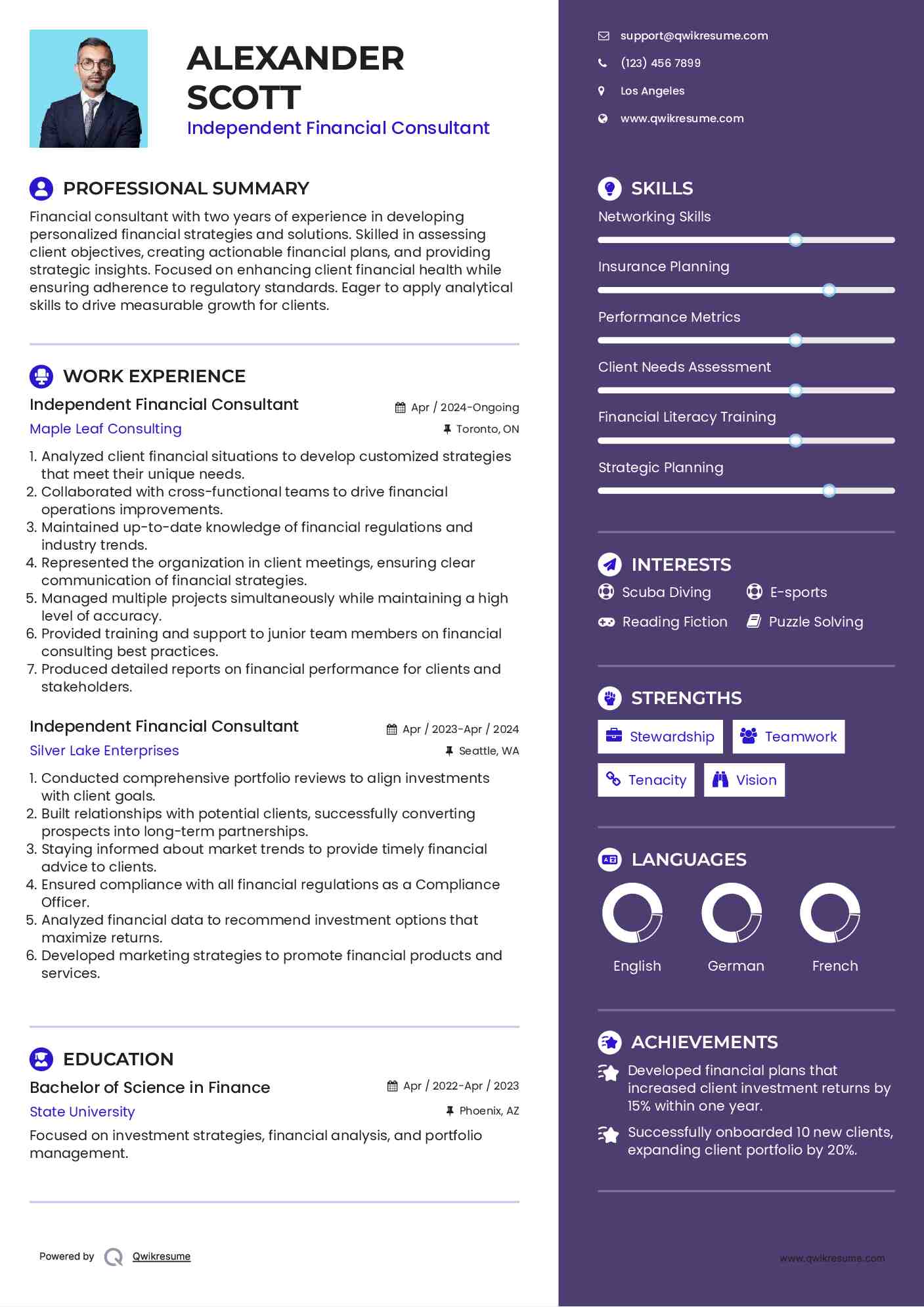 Independent Financial Consultant Resume Model