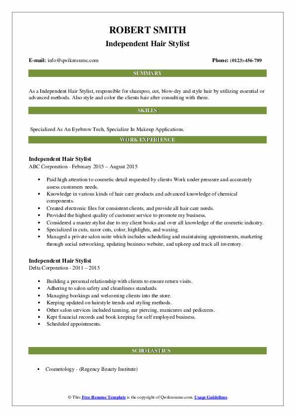 Independent Hair Stylist Resume - Independent Hair Stylist 1664615328 Pdf