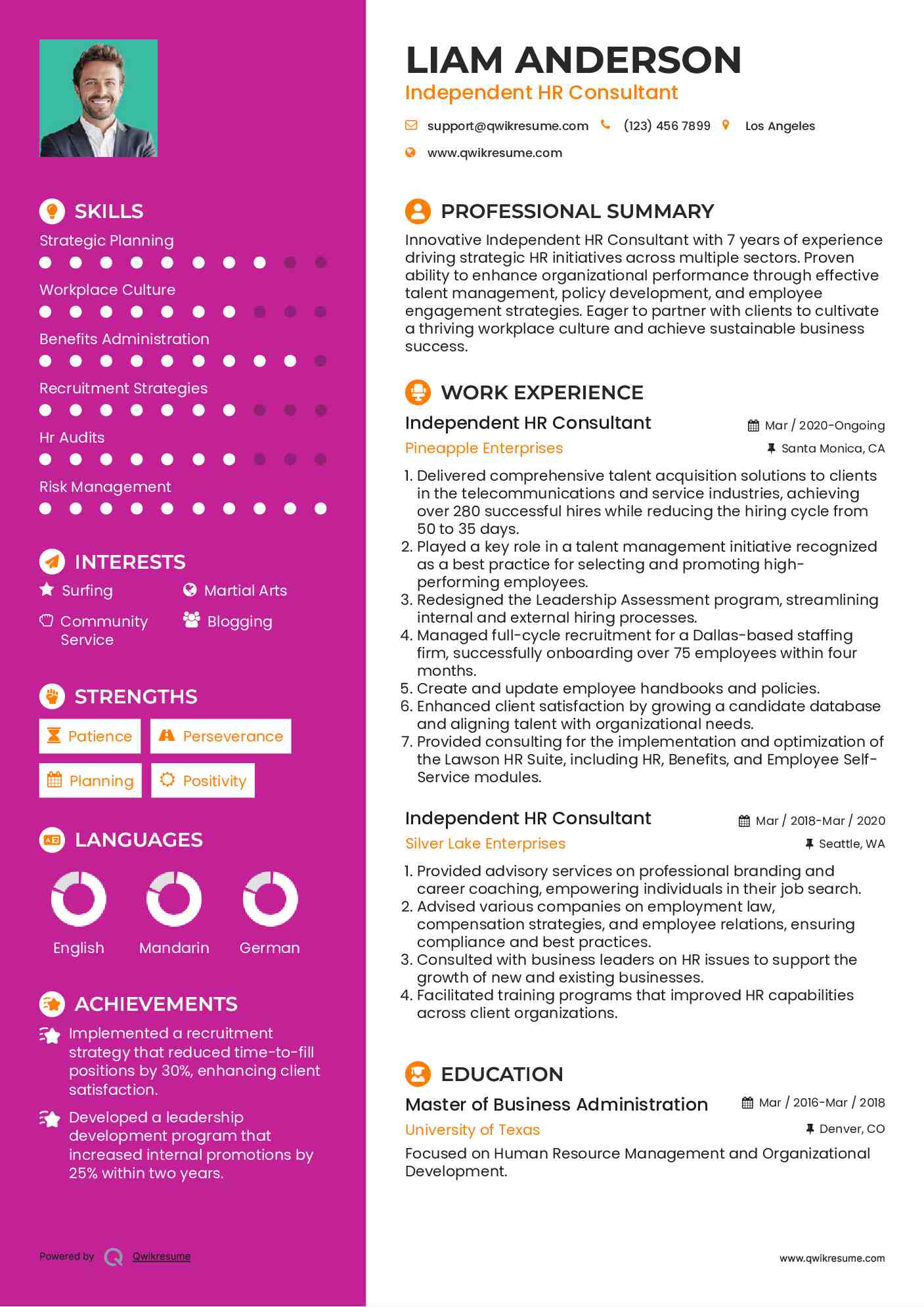 Independent HR Consultant Resume Format