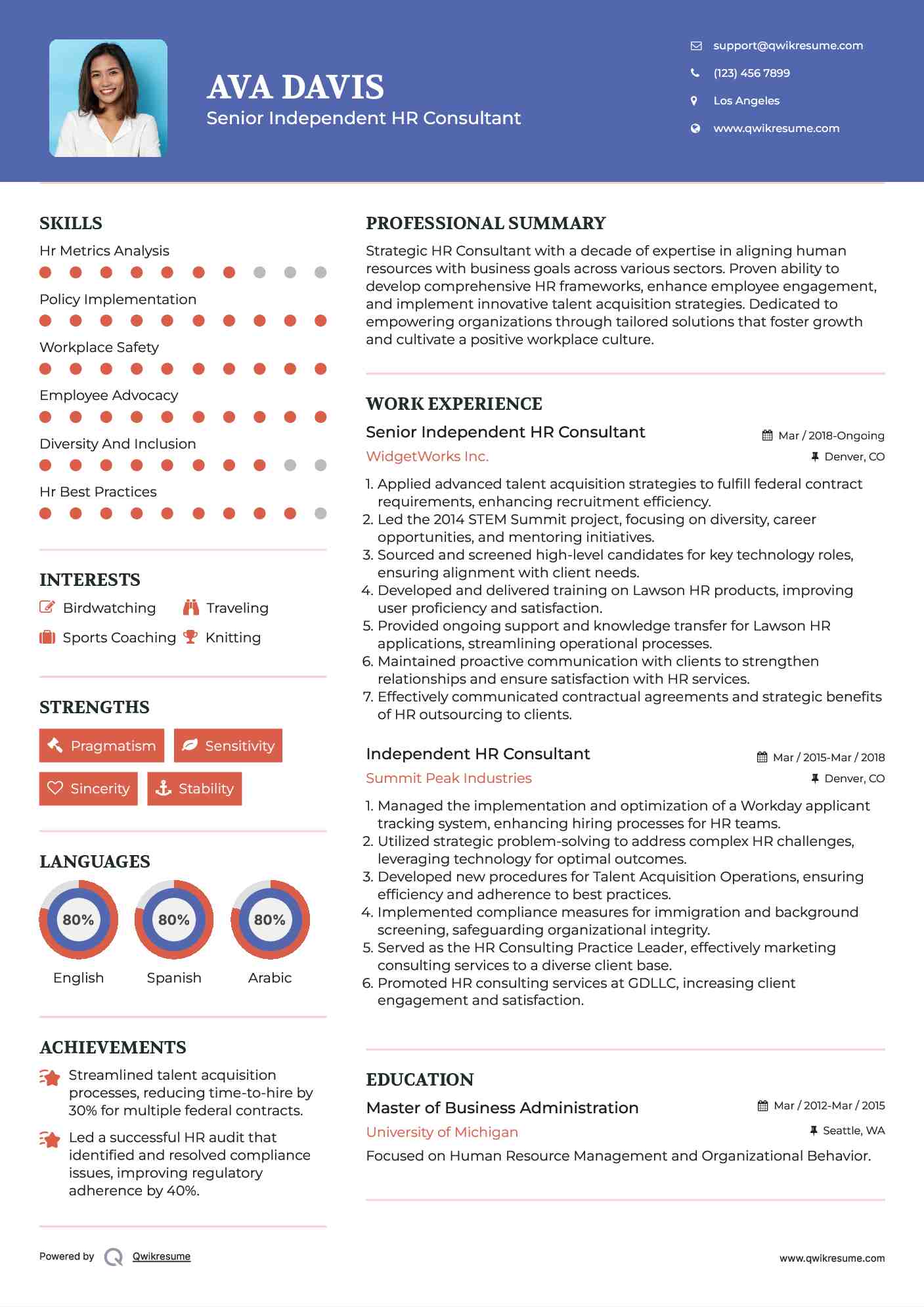 Senior Independent HR Consultant Resume Template