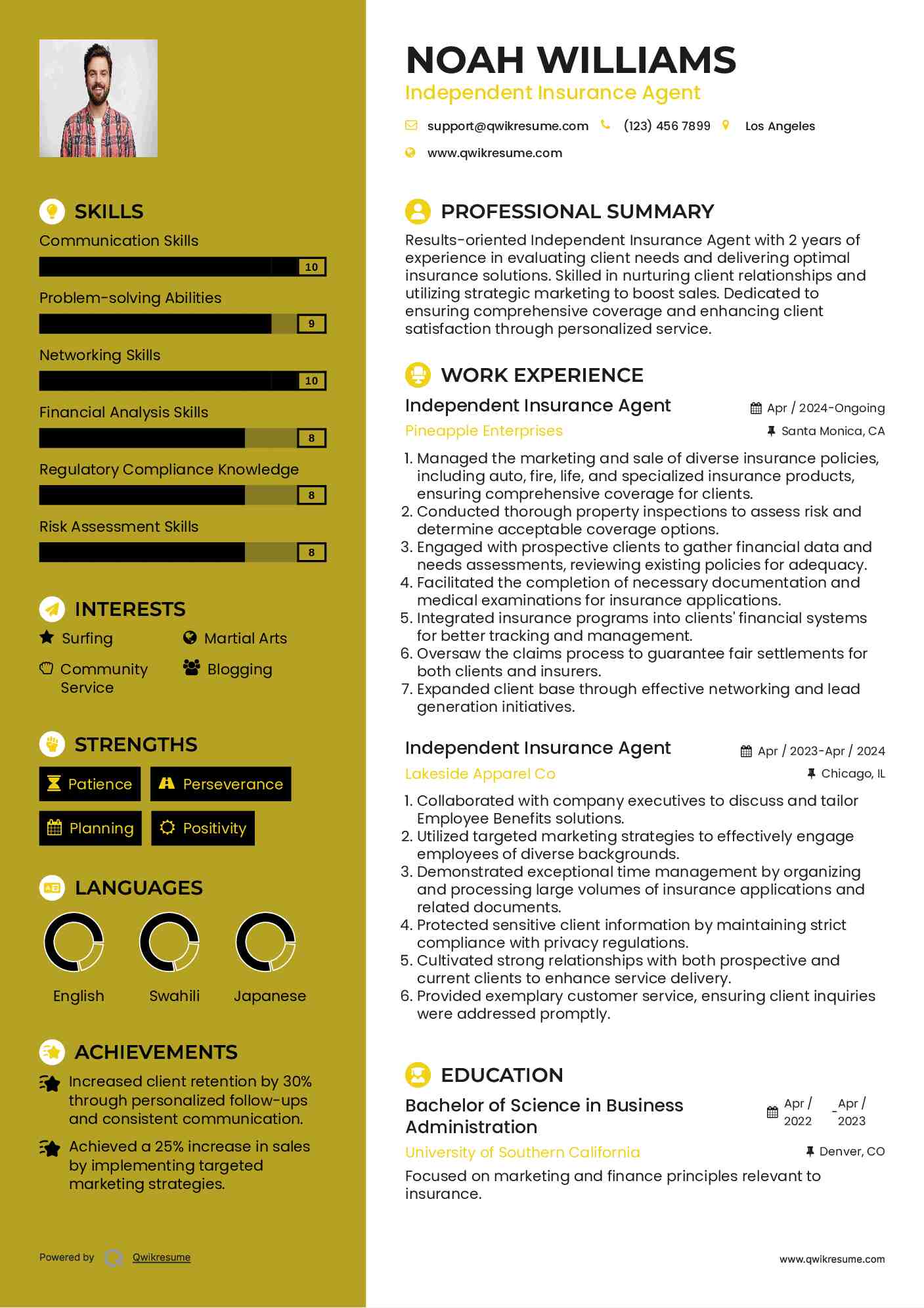 Independent Insurance Agent Resume Format