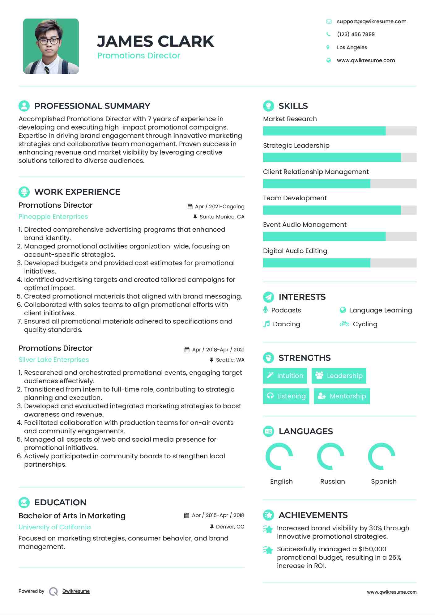 Promotions Director Resume Format